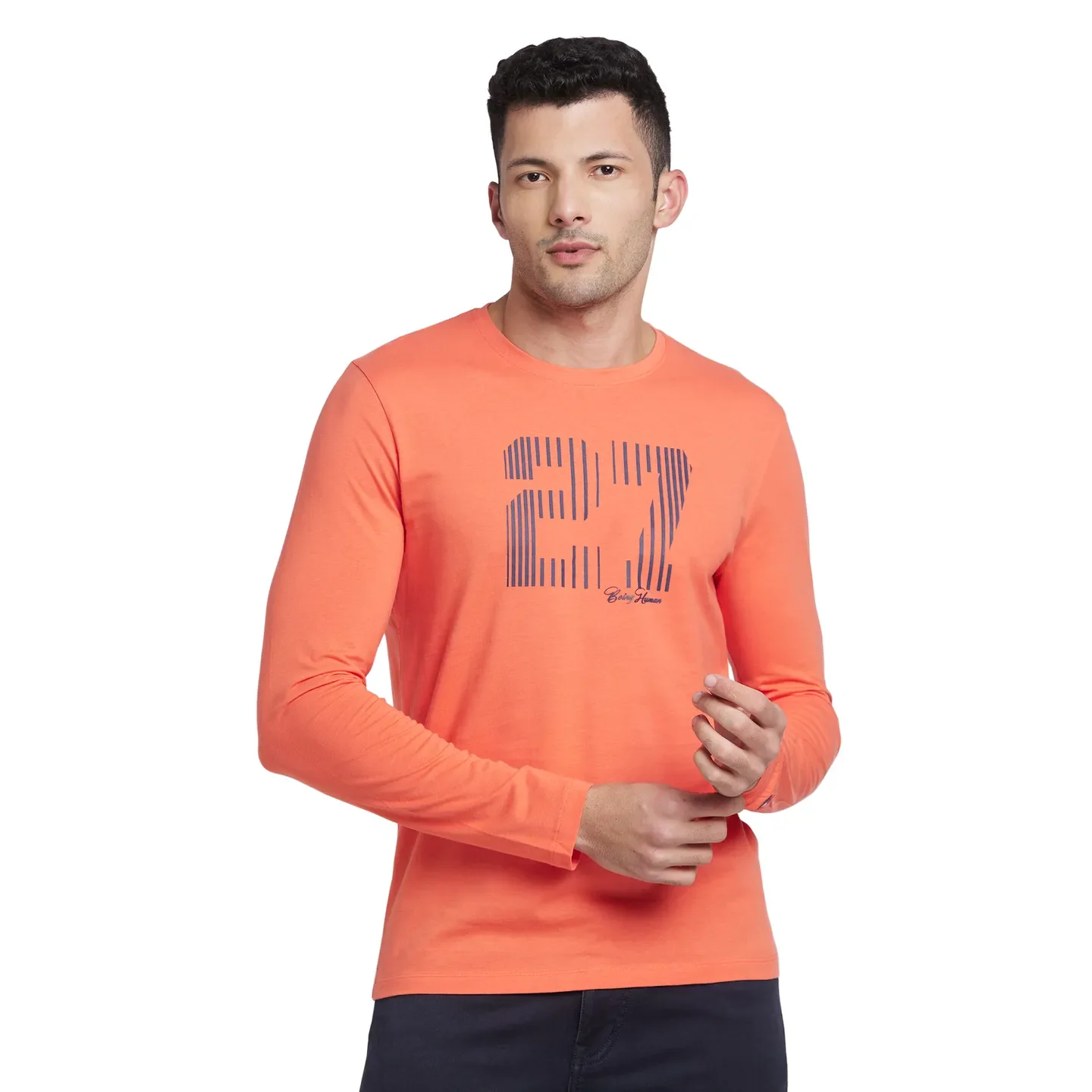 Pink Regular Fit Men's Long Sleeves T-Shirt by Being Human Clothing