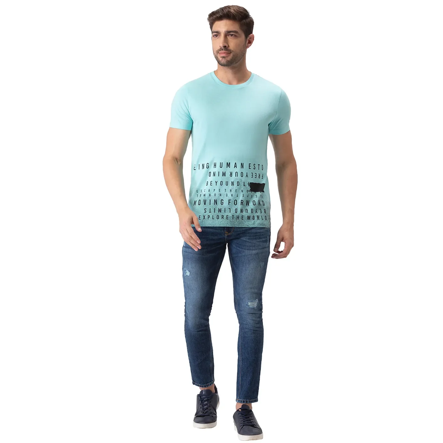 Blue Regular Fit Men's Short Sleeves T-Shirt by Being Human Clothing - Image 5