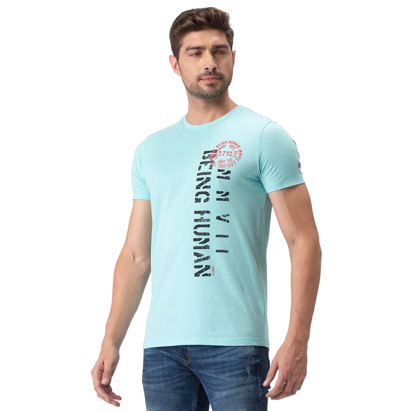 Blue Regular Fit Men's Short Sleeves T-Shirt by Being Human Clothing - Image 4