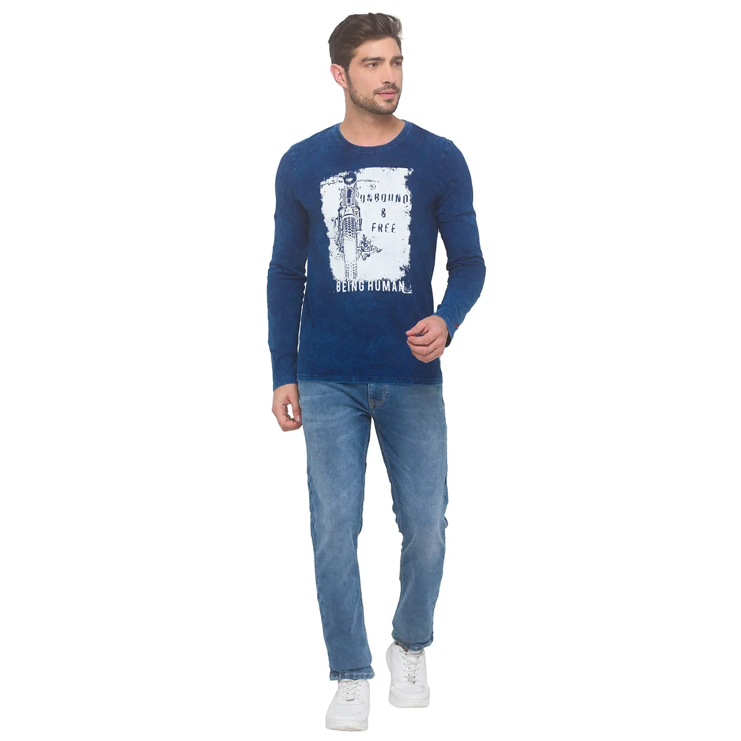 Blue Regular Fit Men's Long Sleeves T-Shirt by Being Human Clothing - Image 5