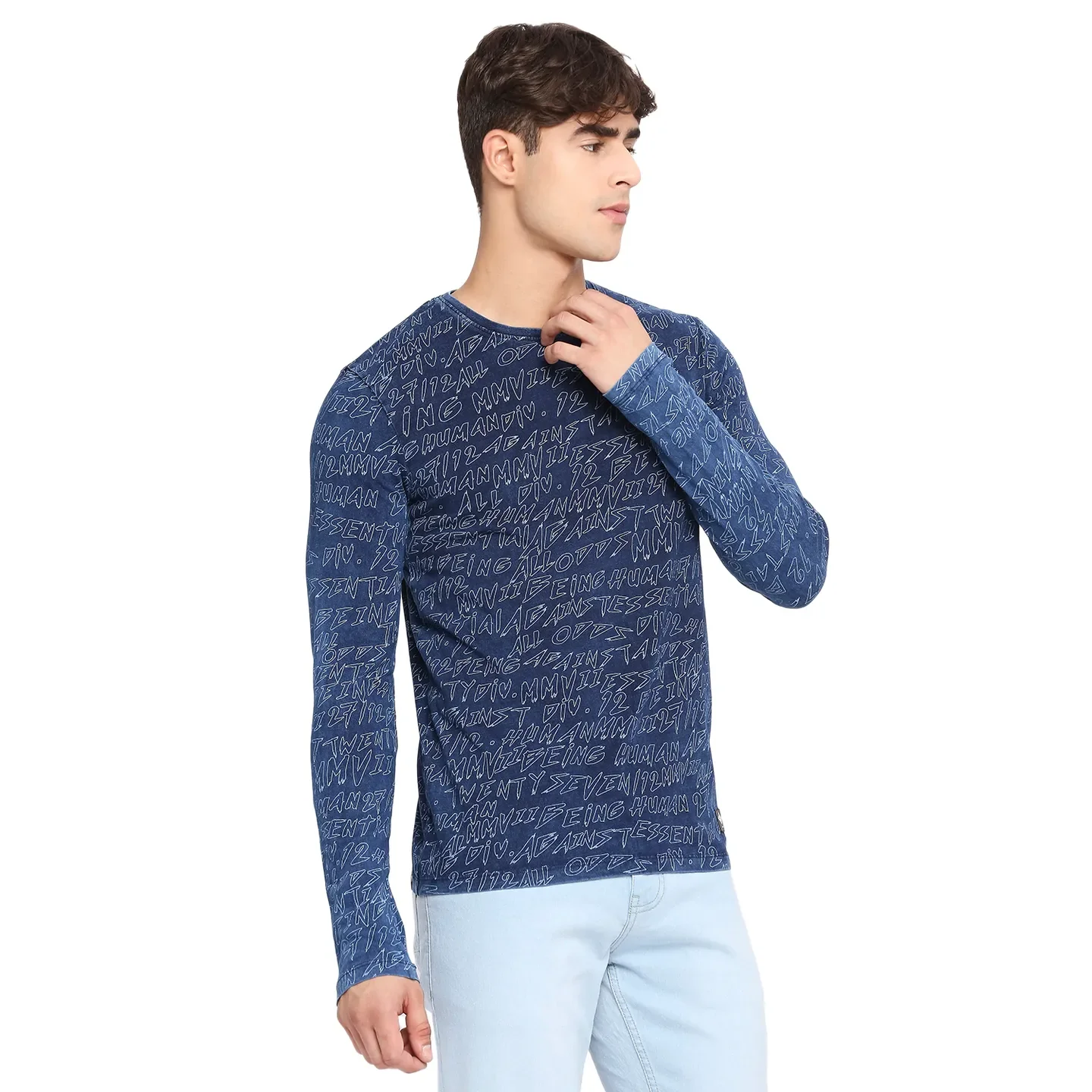 Blue Regular Fit Men's Long Sleeves T-Shirt by Being Human Clothing - Image 3
