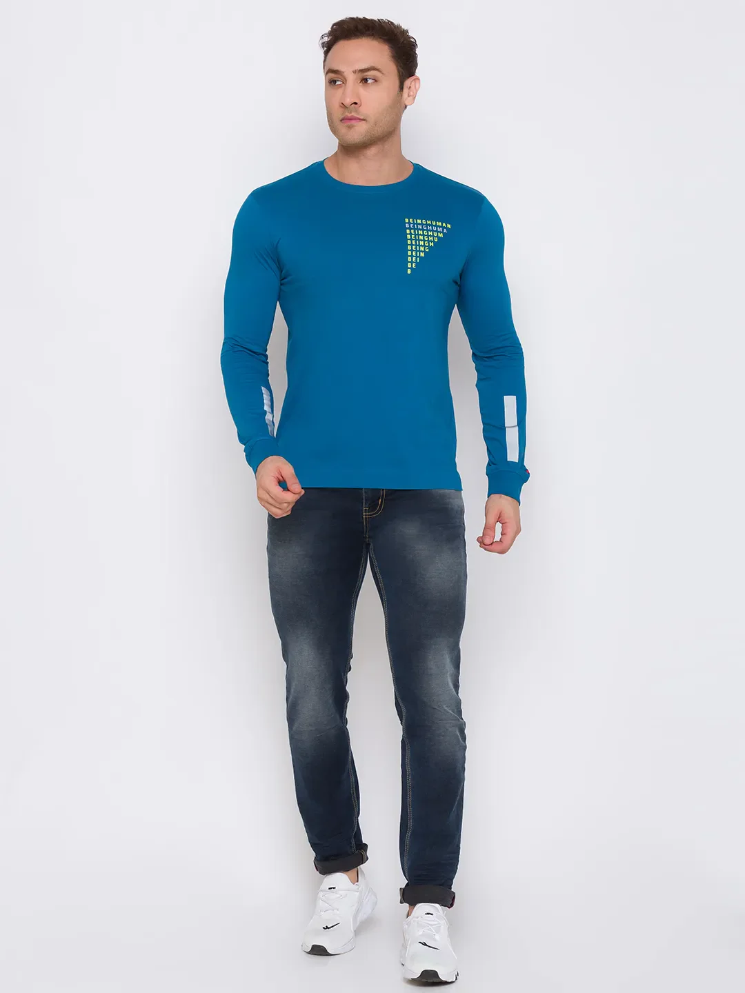 Blue Regular Fit Men's Long Sleeves T-Shirt by Being Human Clothing - Image 2