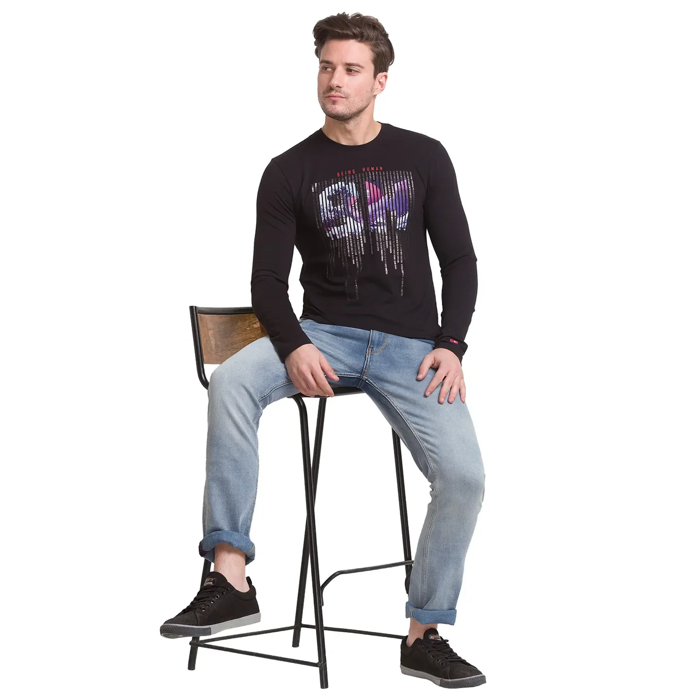 Jet Black Regular Fit Round Neck Men's T-Shirt by Being Human Clothing - Image 2