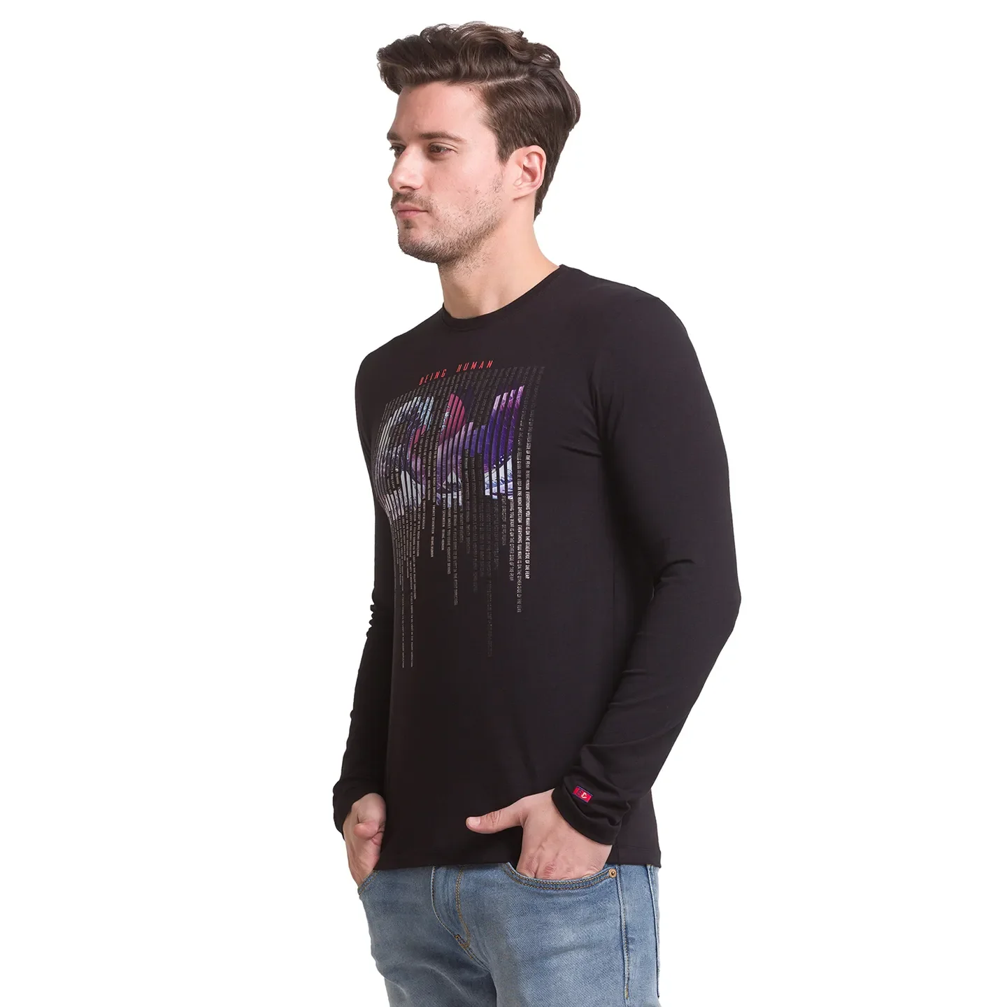 Jet Black Regular Fit Round Neck Men's T-Shirt by Being Human Clothing - Image 4