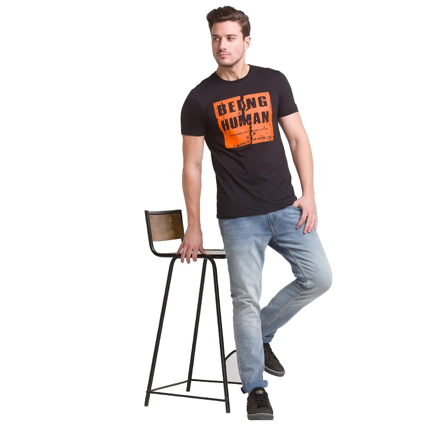 Black Regular Fit Men's Short Sleeves T-Shirt by Being Human Clothing - Image 3