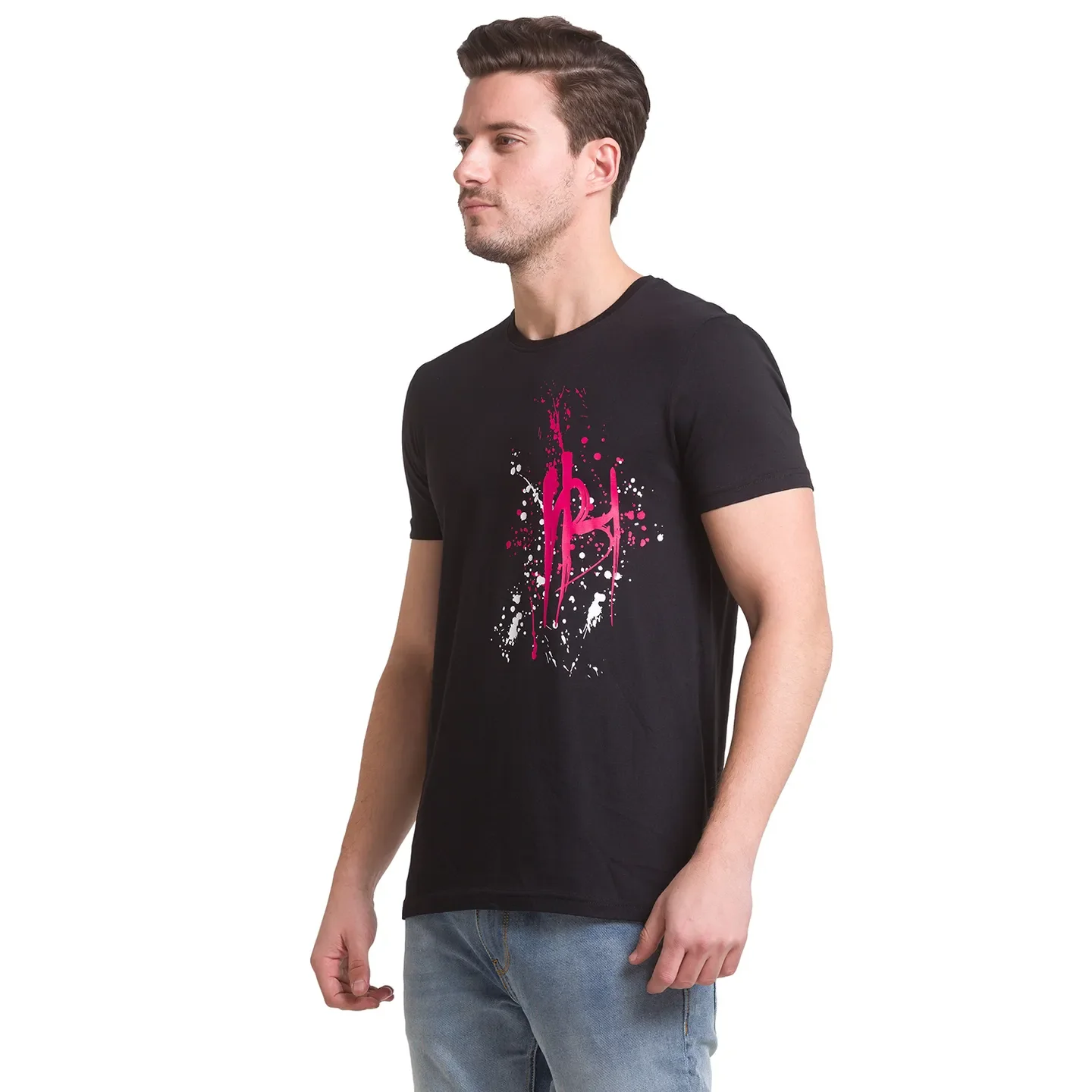 Jet Black Regular Fit Round Neck Mens' T-Shirt by Being Human Clothing - Image 2