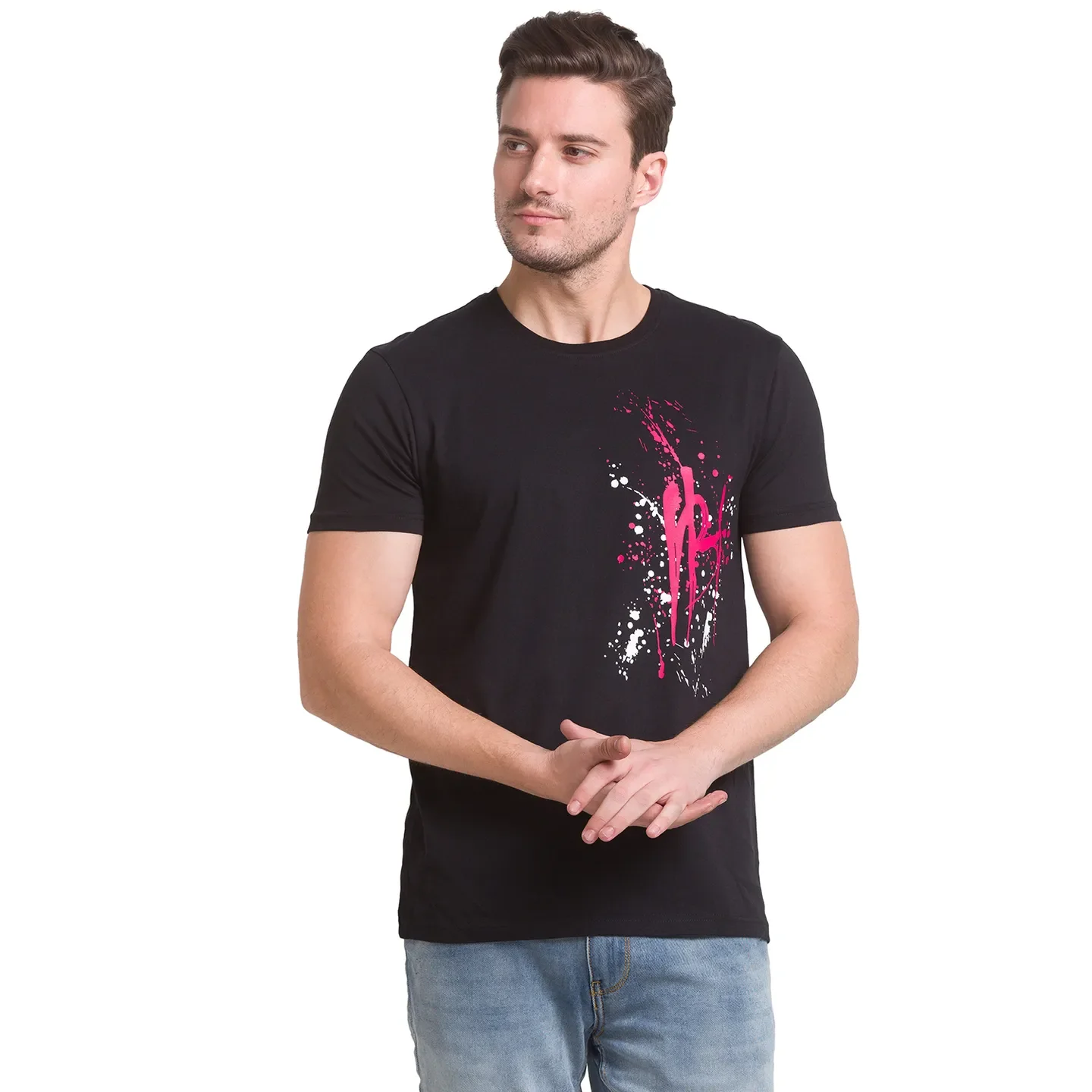 Jet Black Regular Fit Round Neck Mens' T-Shirt by Being Human Clothing - Image 7