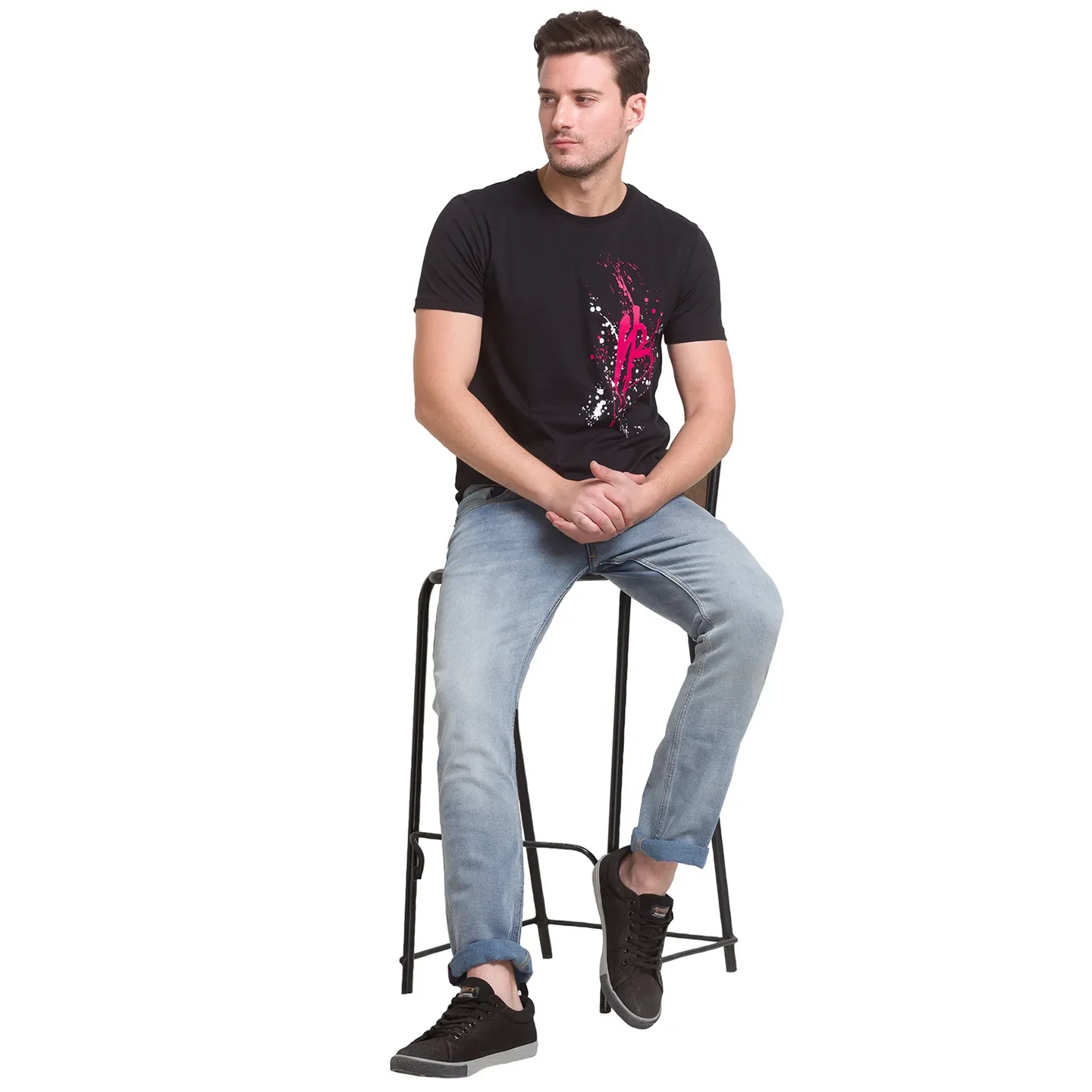 Jet Black Regular Fit Round Neck Mens' T-Shirt by Being Human Clothing - Image 8