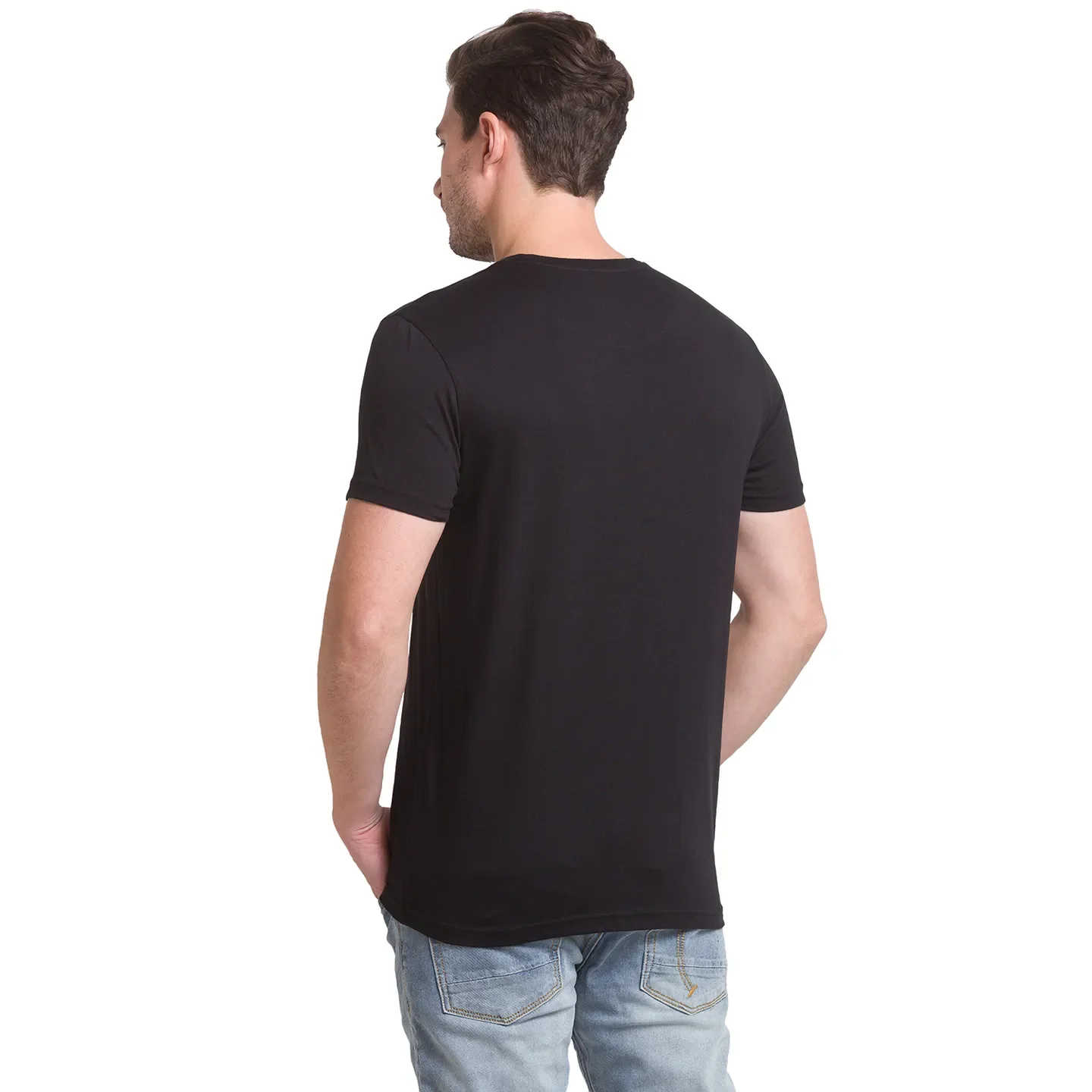 Jet Black Regular Fit Round Neck Mens' T-Shirt by Being Human Clothing - Image 9