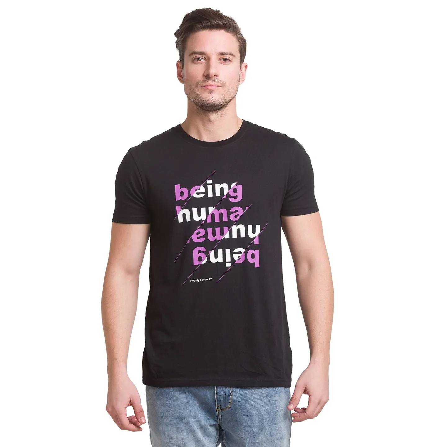 Jet Black Regular Fit Round Neck Mens' T-Shirt by Being Human Clothing - Image 7