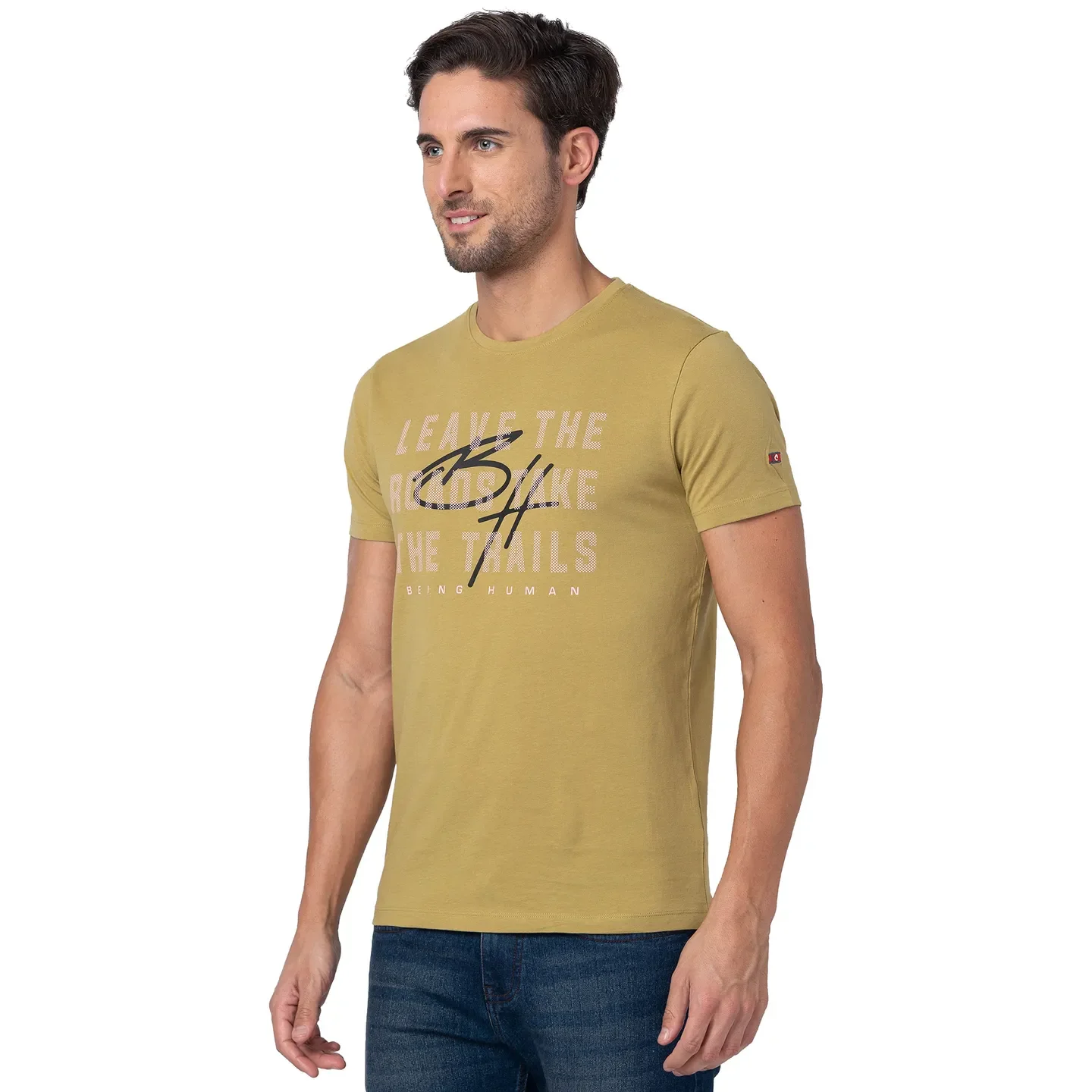 Brown Regular Fit Men's Short Sleeves T-Shirt by Being Human Clothing - Image 4