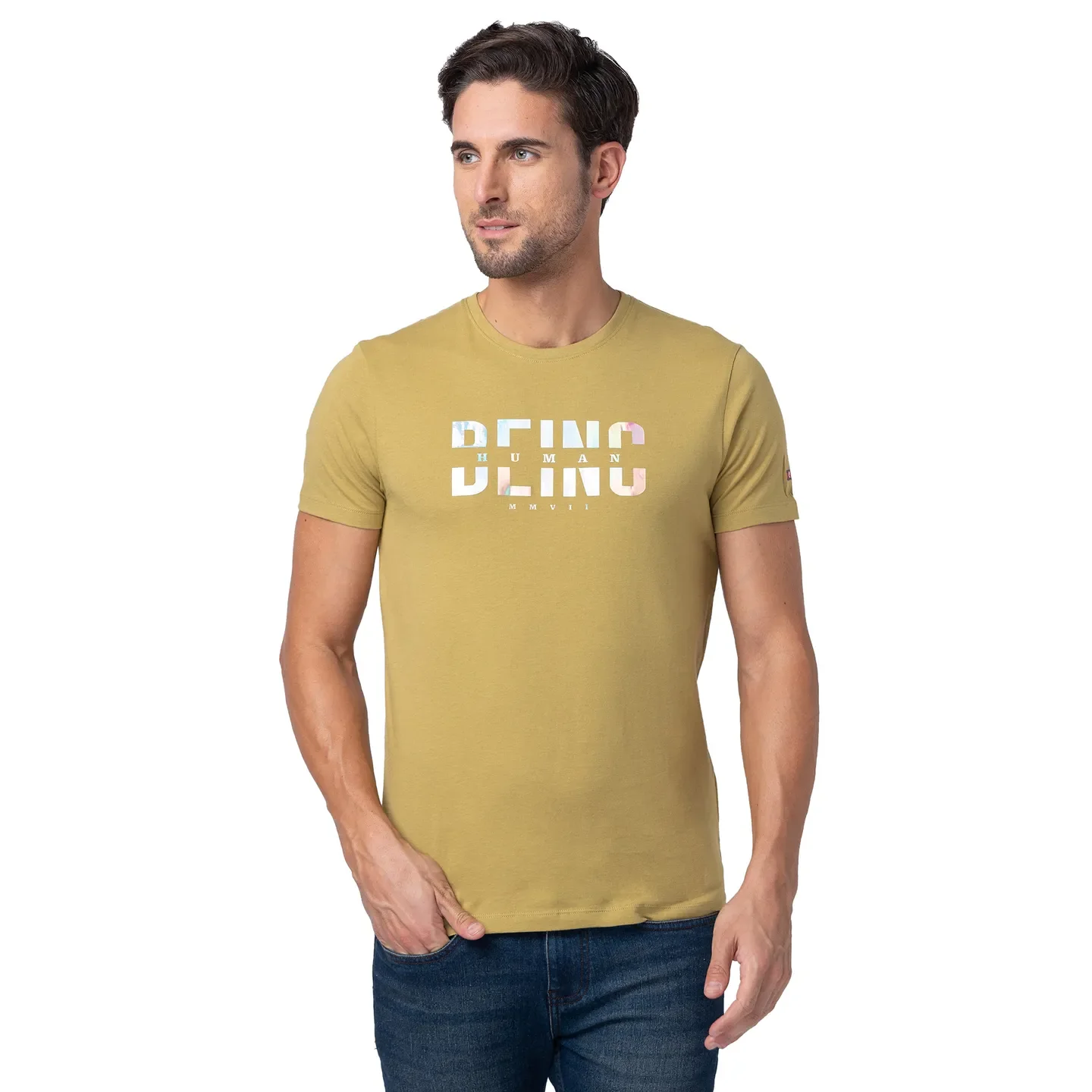 Khaki Regular Fit Round Neck Men's T-Shirt by Being Human Clothing