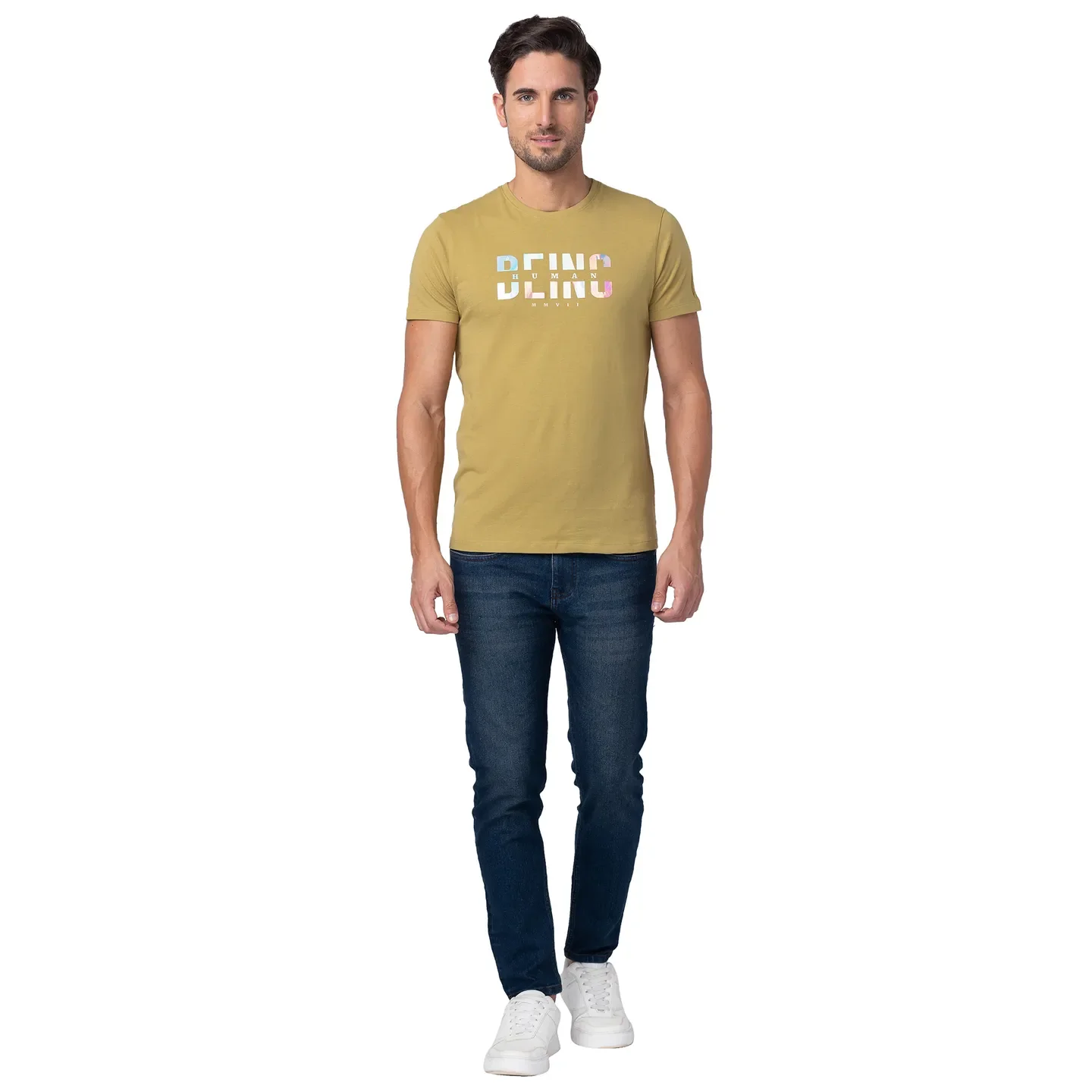Khaki Regular Fit Round Neck Men's T-Shirt by Being Human Clothing - Image 2