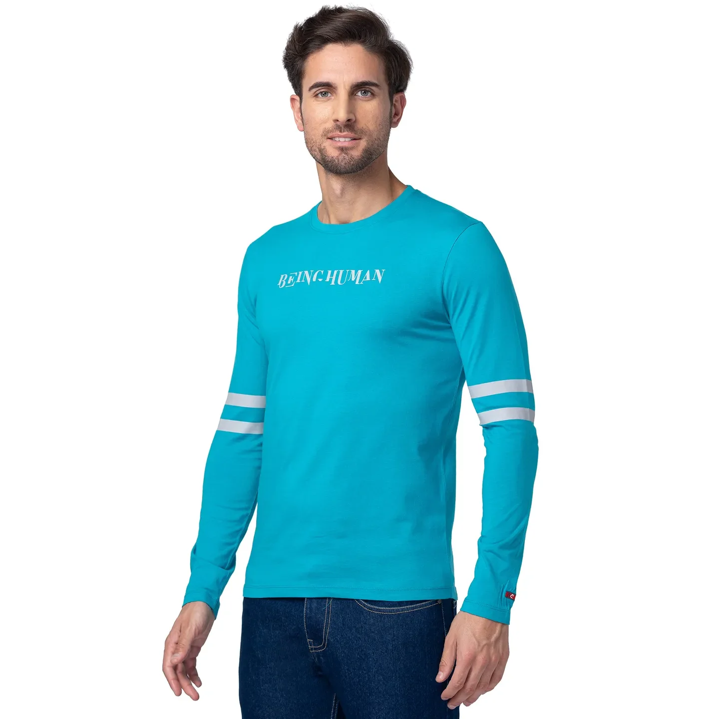 Blue Regular Fit Men's Long Sleeves T-Shirt by Being Human Clothing - Image 2