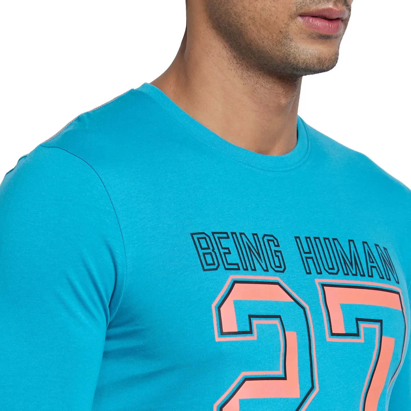 Lake Blue Regular Fit Round Neck Men's T-Shirt by Being Human Clothing - Image 4