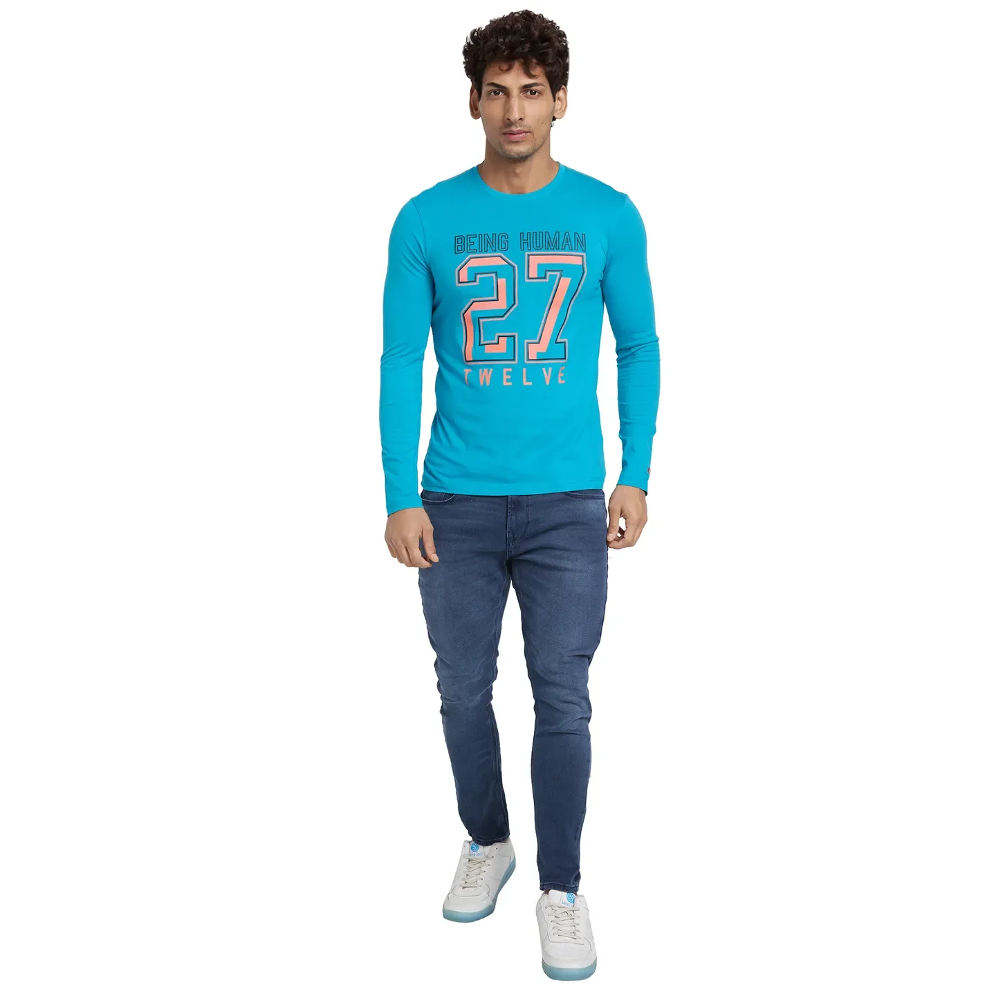 Lake Blue Regular Fit Round Neck Men's T-Shirt by Being Human Clothing - Image 5