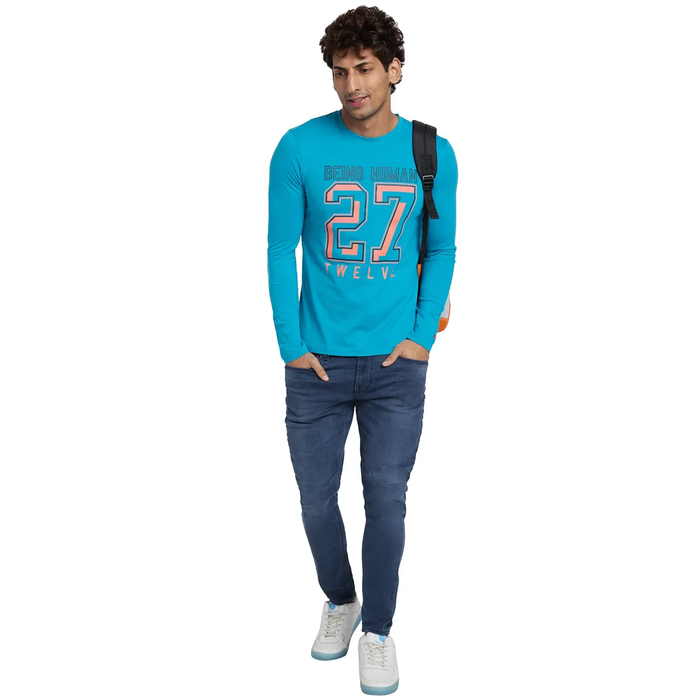 Lake Blue Regular Fit Round Neck Men's T-Shirt by Being Human Clothing - Image 6