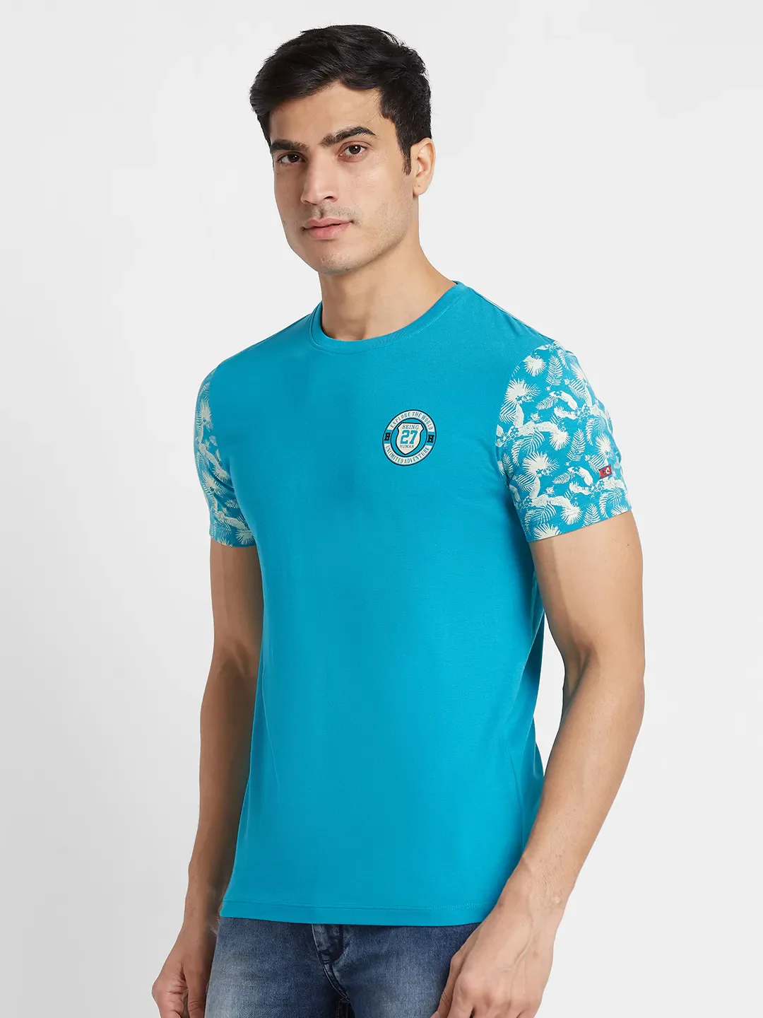 Lake Blue Regular Fit Round Neck Men's T-Shirt by Being Human Clothing - Image 2