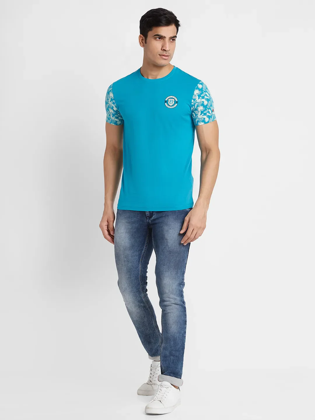 Lake Blue Regular Fit Round Neck Men's T-Shirt by Being Human Clothing - Image 5