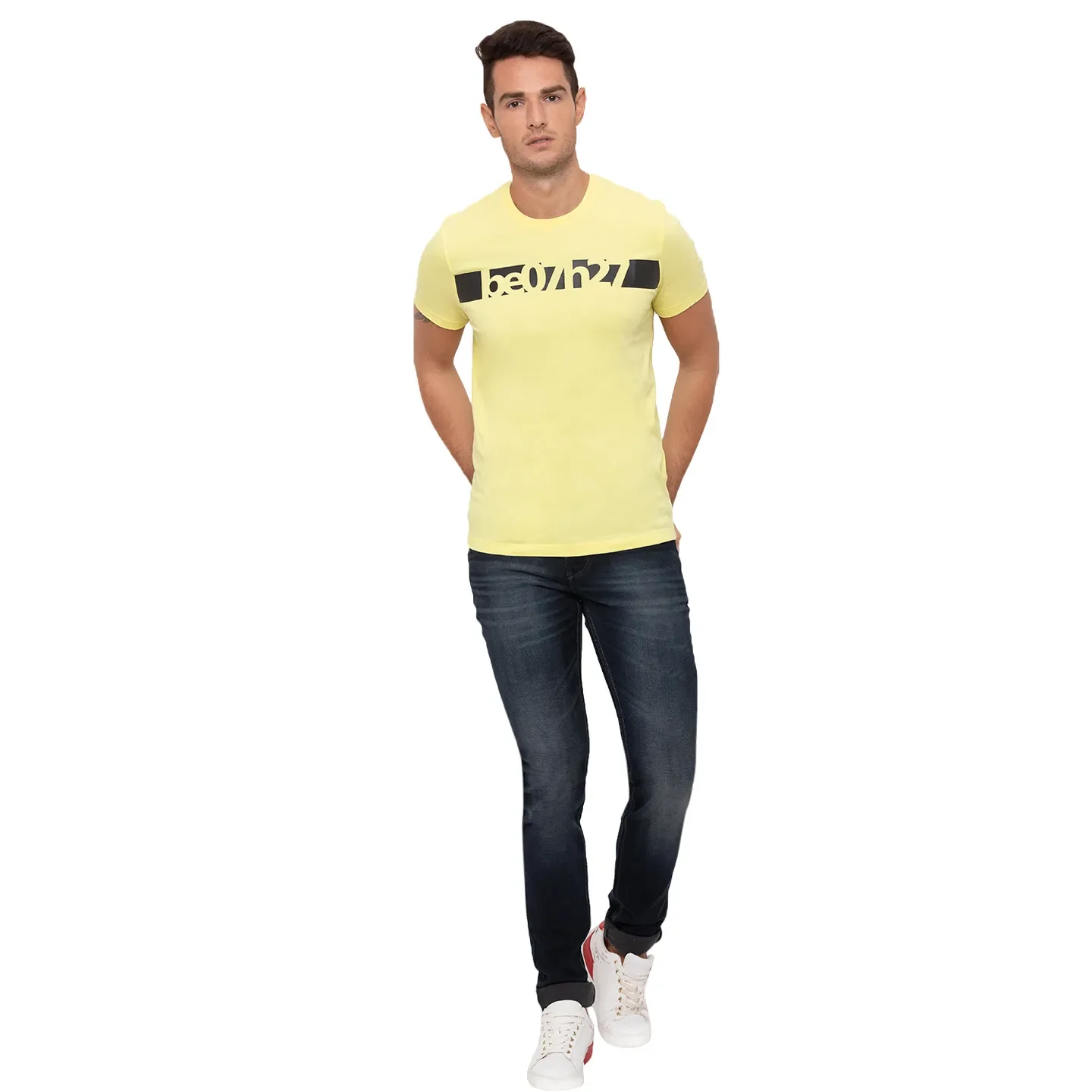 Yellow Regular Fit Men's Short Sleeves T-Shirt by Being Human Clothing - Image 2