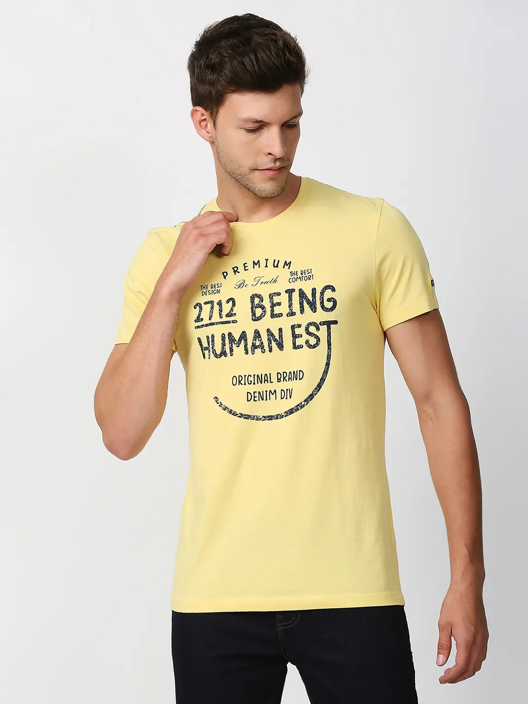 Yellow Regular Fit Men's Short Sleeves T-Shirt by Being Human Clothing