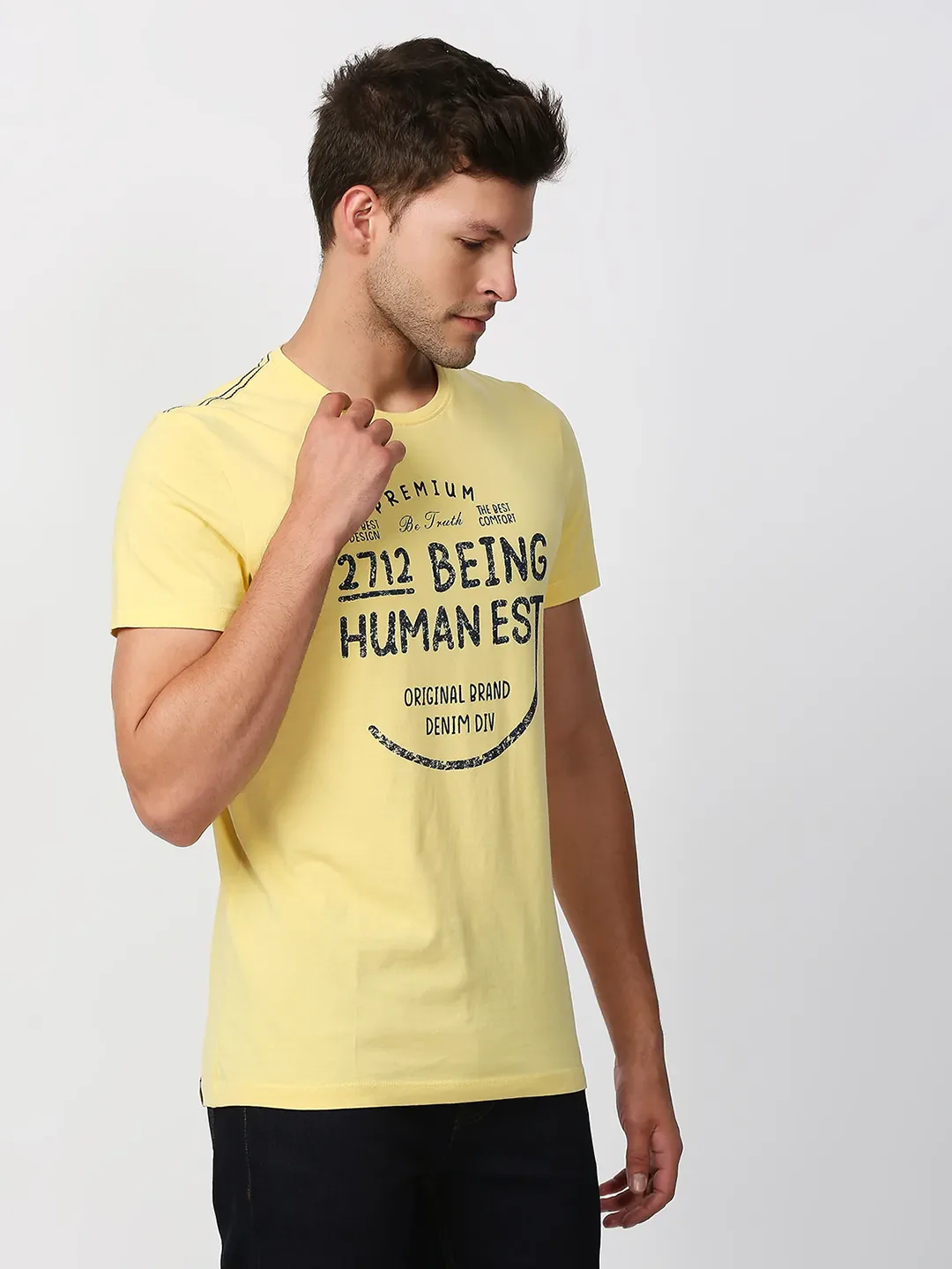 Yellow Regular Fit Men's Short Sleeves T-Shirt by Being Human Clothing - Image 3
