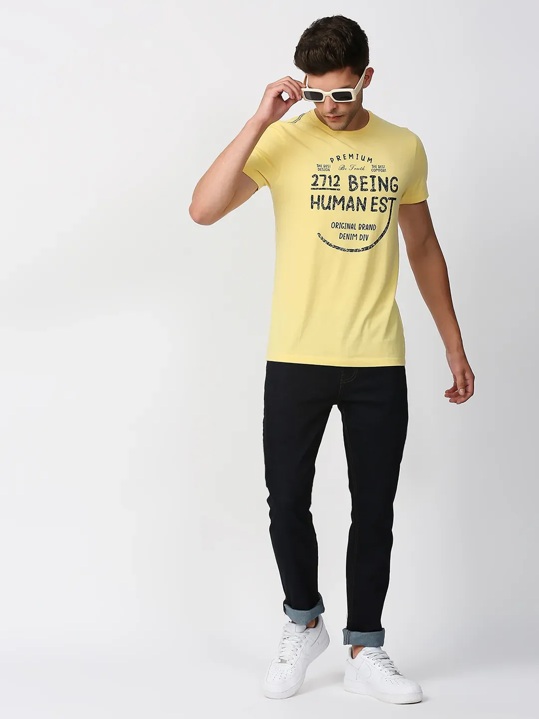 Yellow Regular Fit Men's Short Sleeves T-Shirt by Being Human Clothing - Image 6
