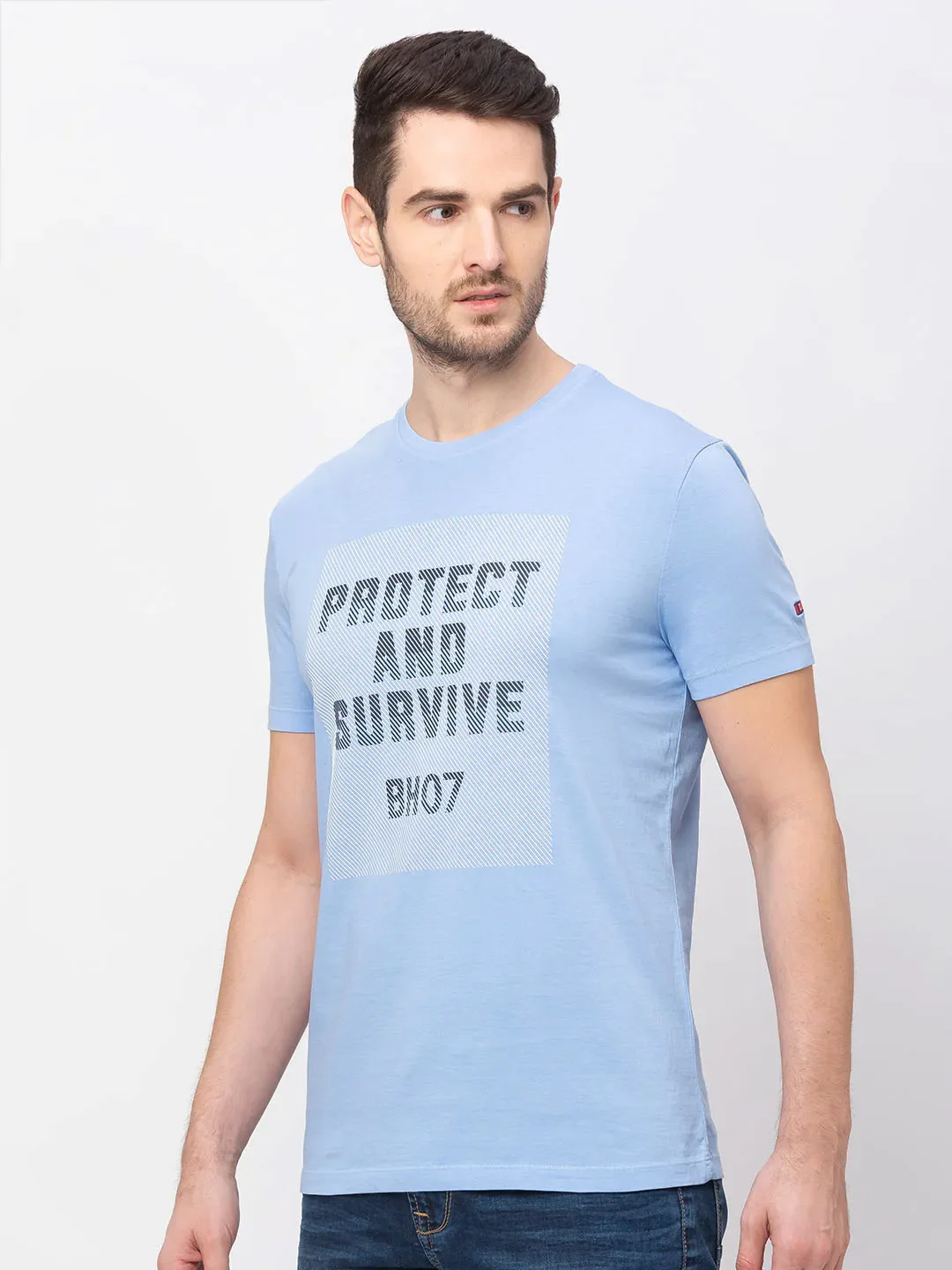 Blue Regular Fit Men's Short Sleeves T-Shirt by Being Human Clothing - Image 2
