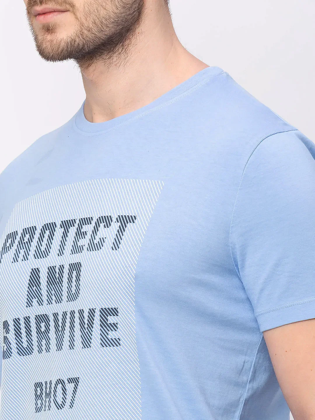 Blue Regular Fit Men's Short Sleeves T-Shirt by Being Human Clothing - Image 3