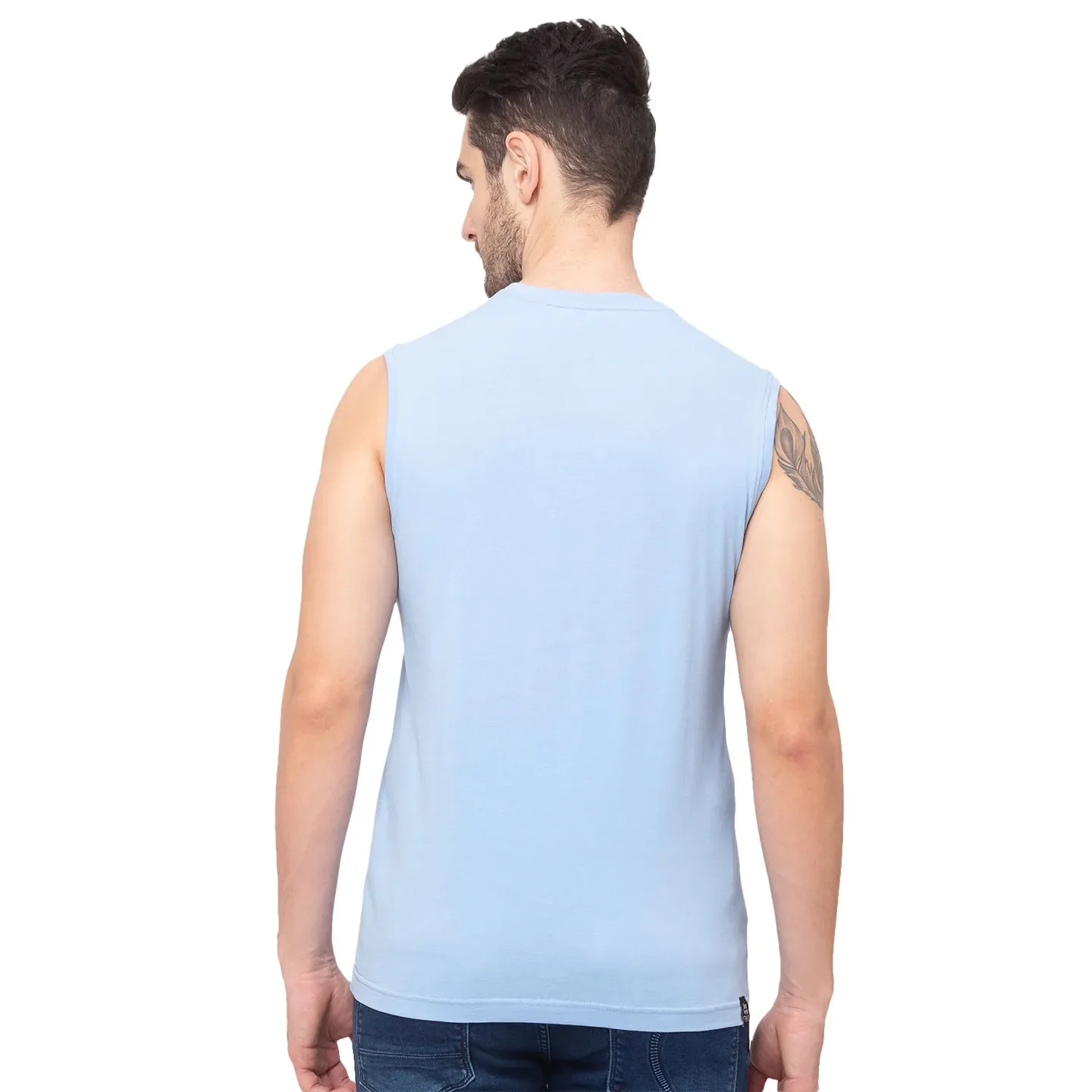 Blue Regular Fit Men's Sleevesles T-Shirt by Being Human Clothing - Image 3