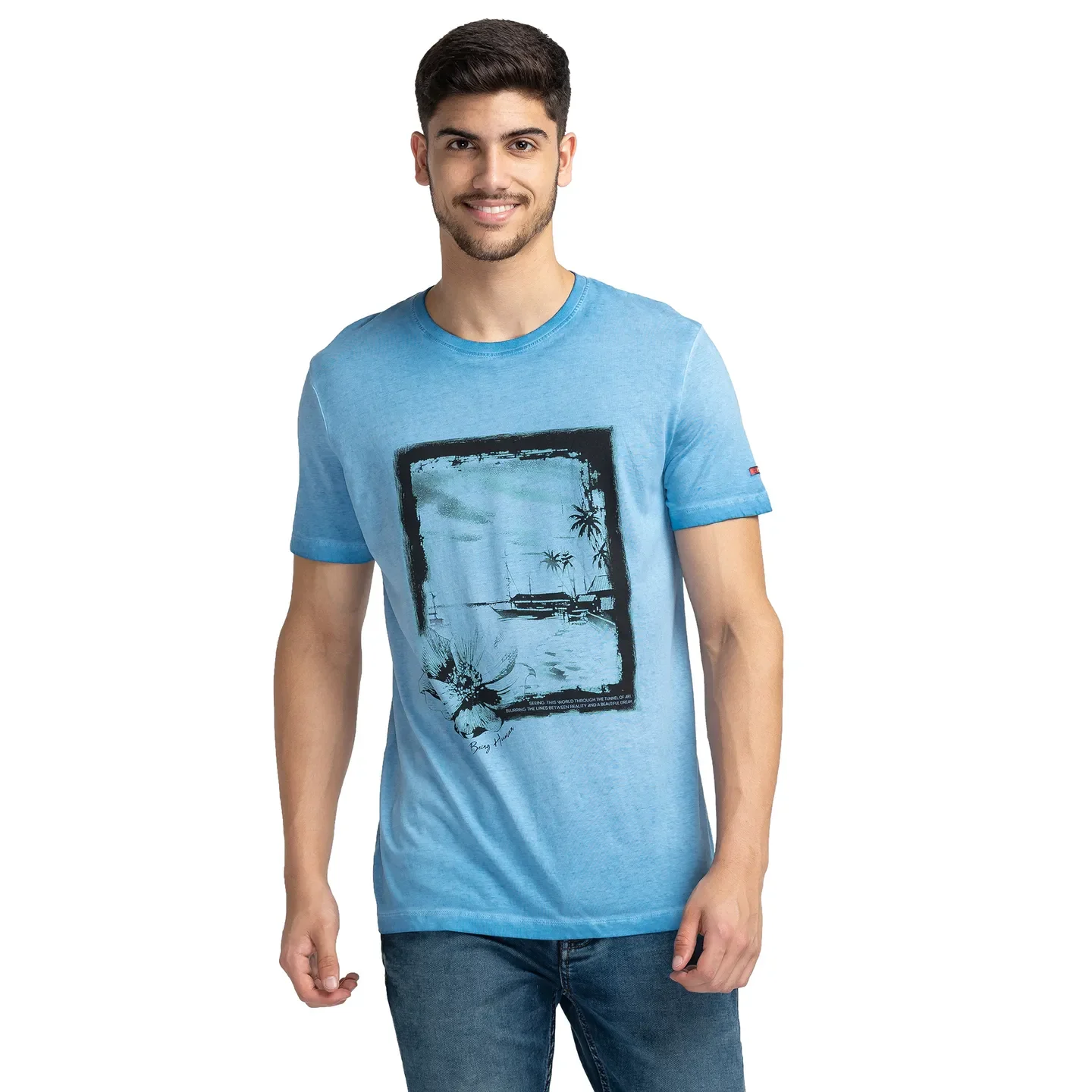 Blue Regular Fit Men's Short Sleeves T-Shirt by Being Human Clothing