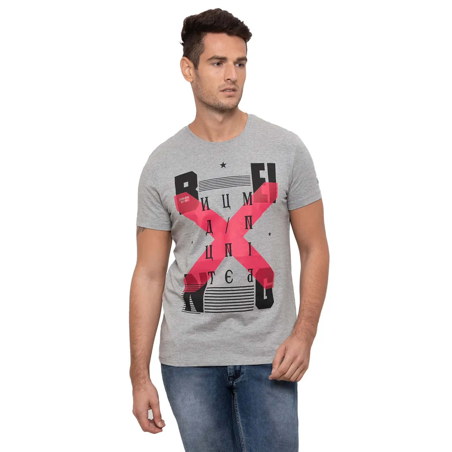 Grey Regular Fit Men's T-Shirt by Being Human Clothing