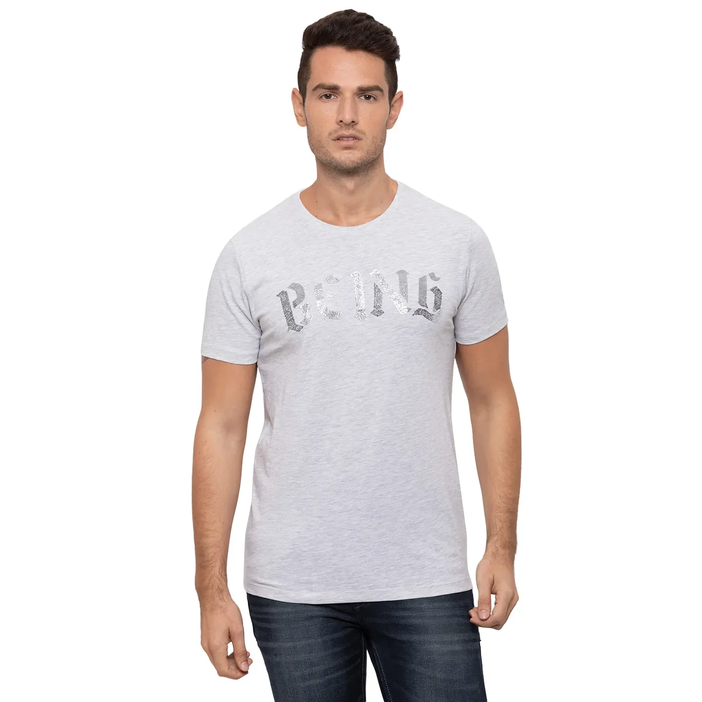 Grey Regular Fit Men's T-Shirt by Being Human Clothing
