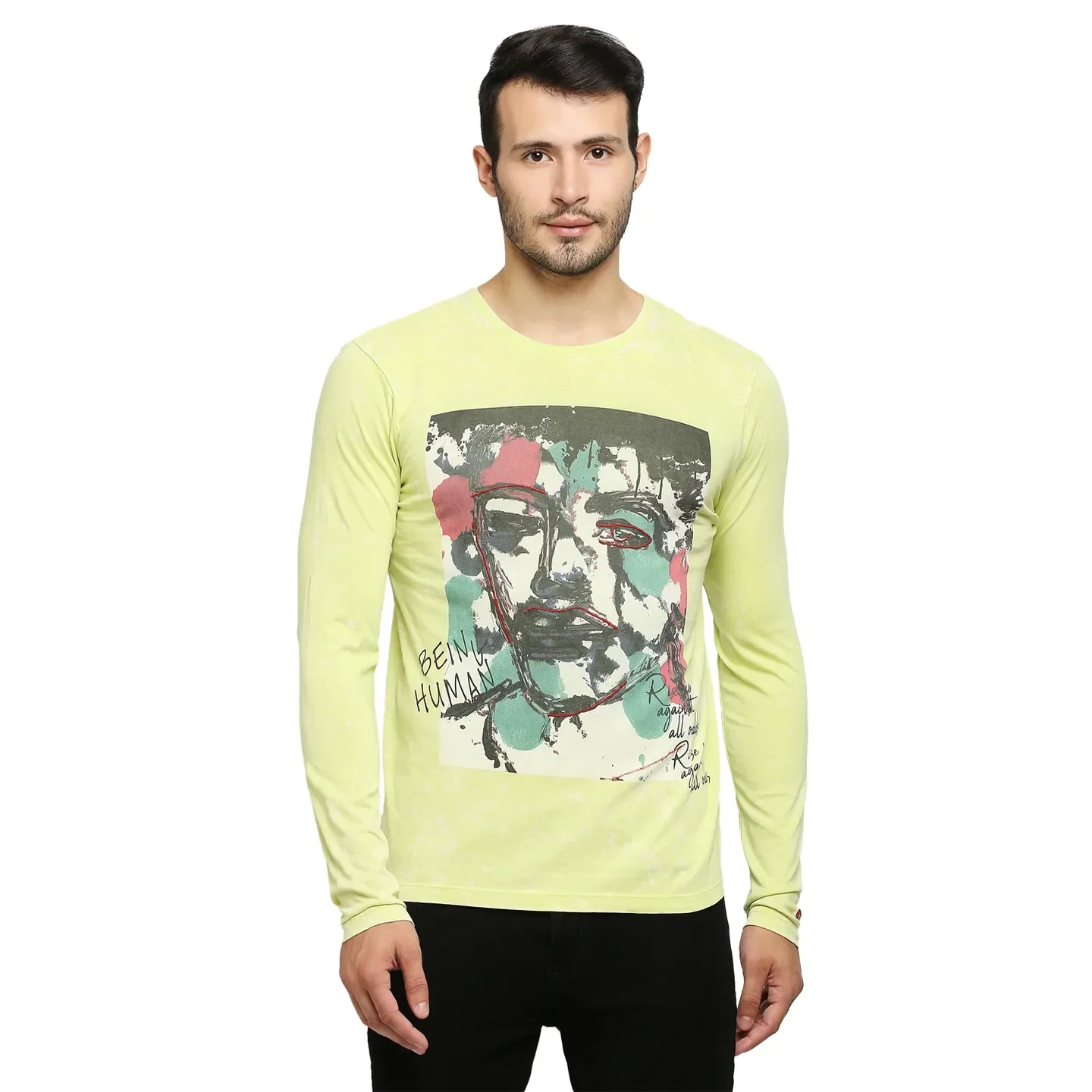 Lime Regular Fit Round Neck Men's T-Shirt by Being Human Clothing