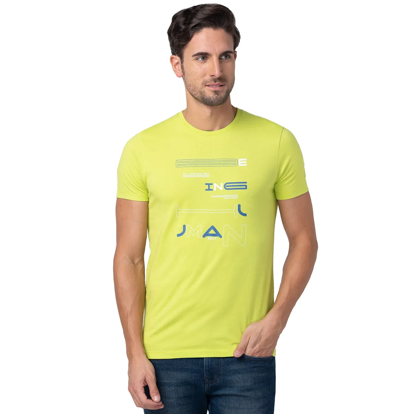 Lime Punch Regular Fit Round Neck Men's T-Shirt by Being Human Clothing