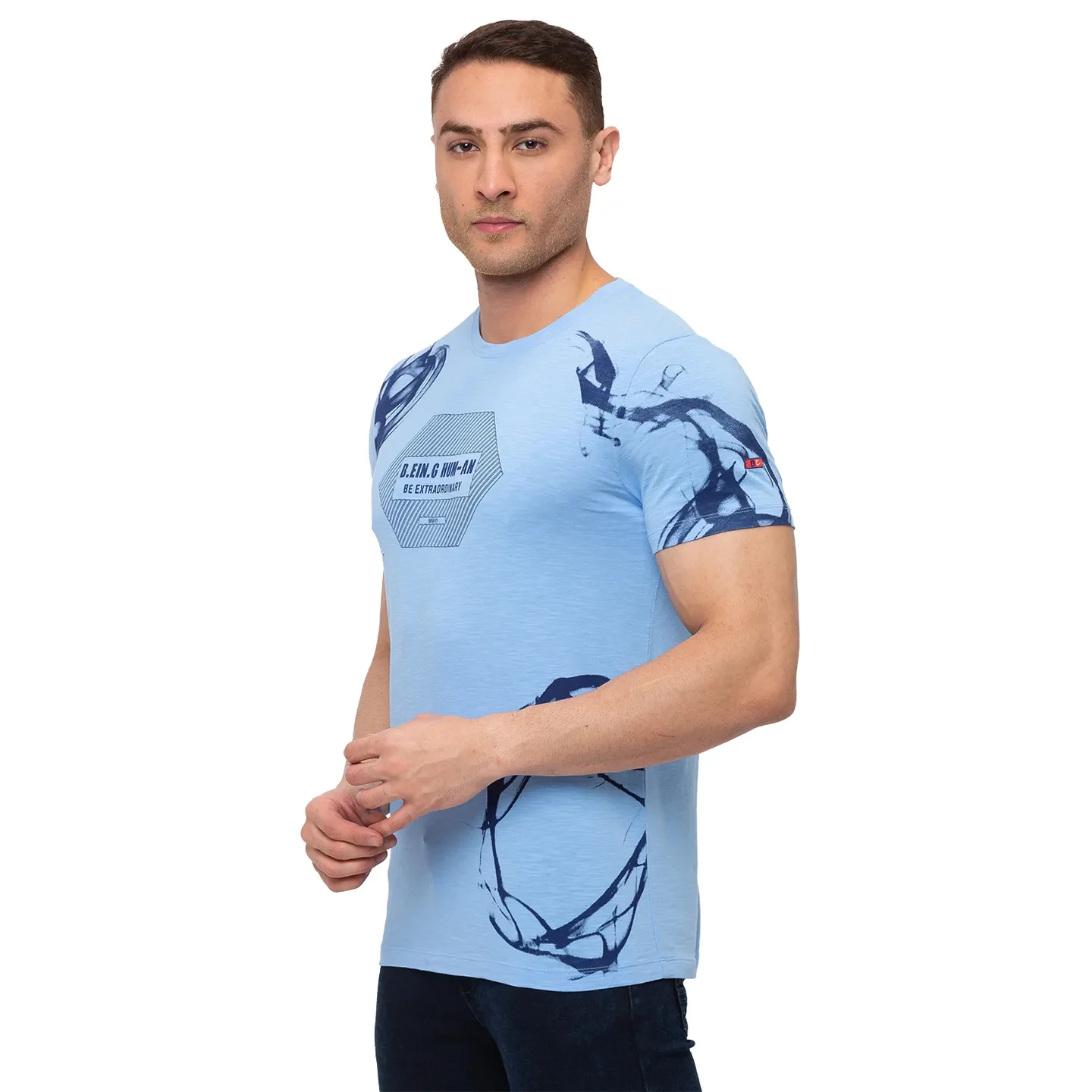 Blue Regular Fit Men's Short Sleeves T-Shirt by Being Human Clothing - Image 2
