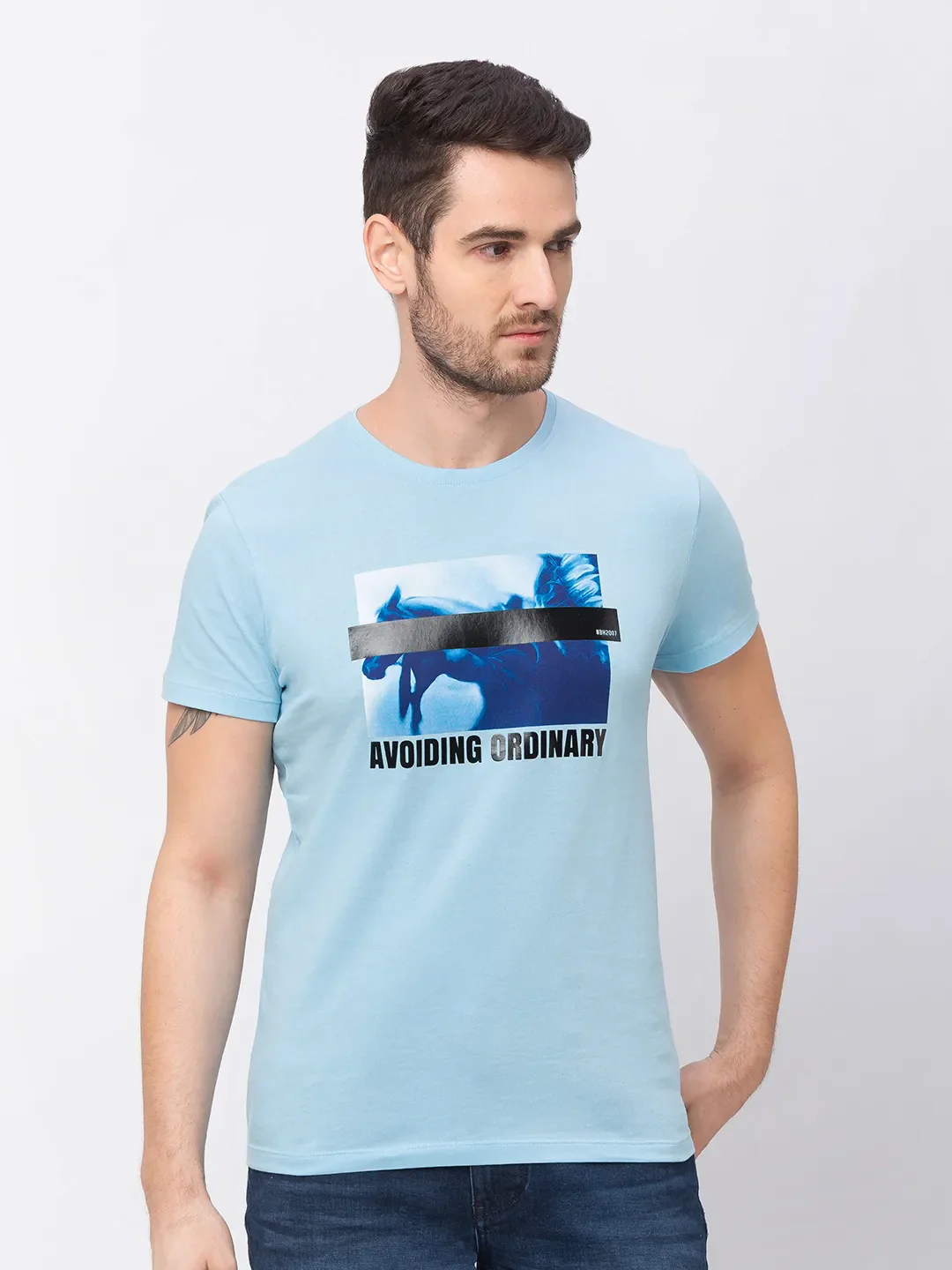 Blue Regular Fit Men's Short Sleeves T-Shirt by Being Human Clothing