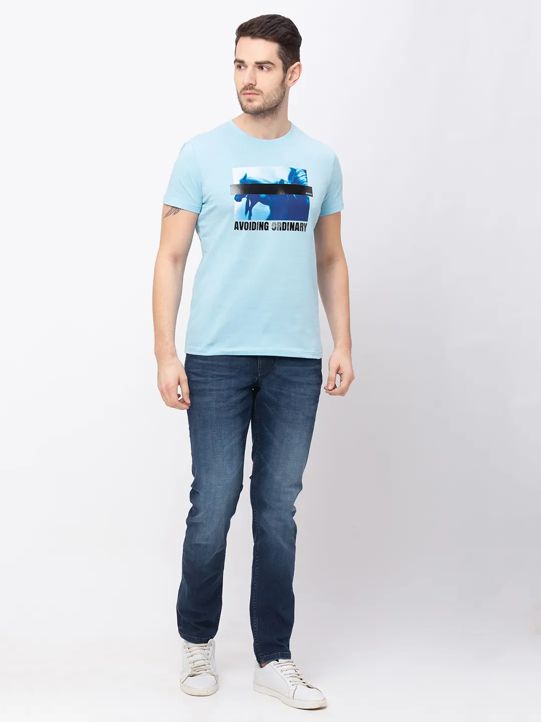 Blue Regular Fit Men's Short Sleeves T-Shirt by Being Human Clothing - Image 5