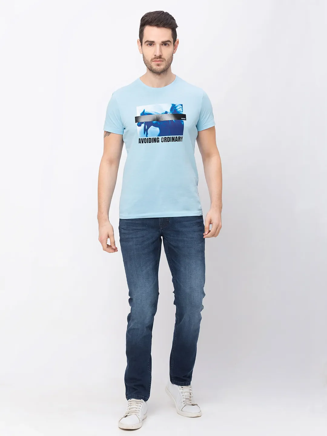 Blue Regular Fit Men's Short Sleeves T-Shirt by Being Human Clothing - Image 6