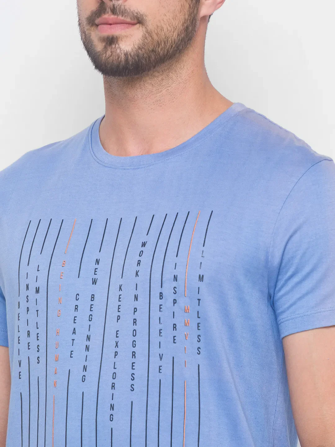 Light Blue Regular Fit Round Neck Men's T-Shirt by Being Human Clothing - Image 2