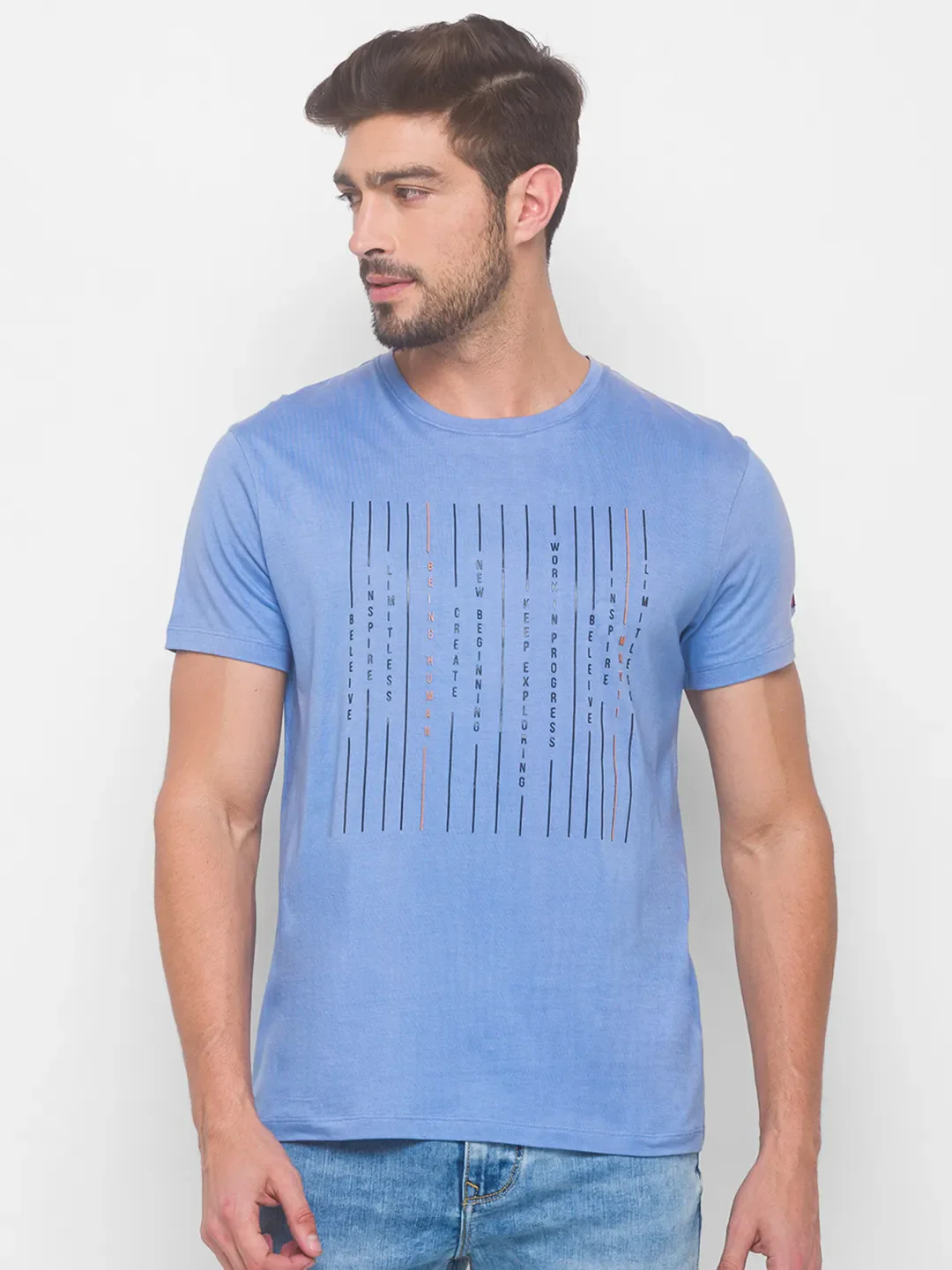 Light Blue Regular Fit Round Neck Men's T-Shirt by Being Human Clothing - Image 6