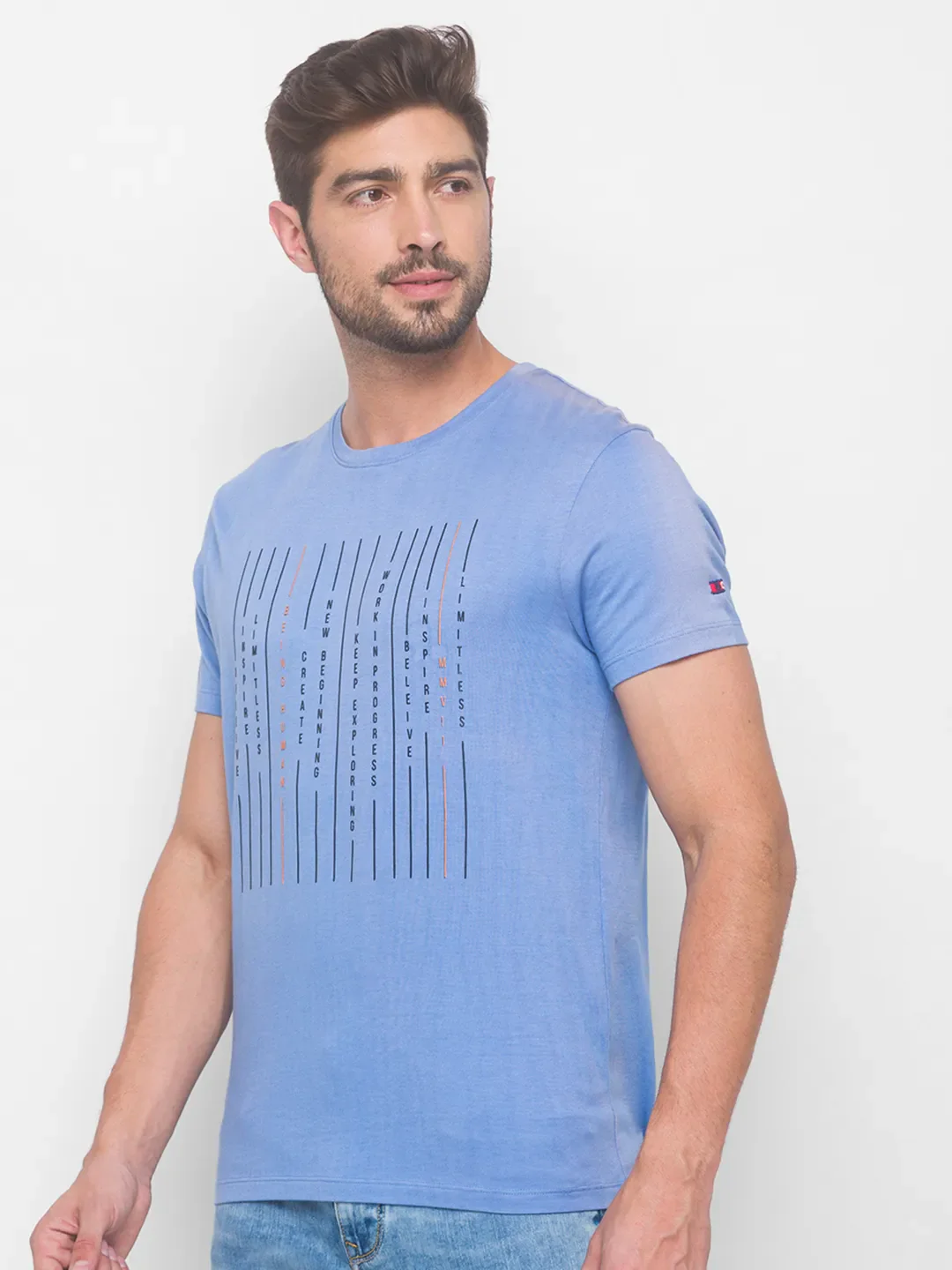 Light Blue Regular Fit Round Neck Men's T-Shirt by Being Human Clothing - Image 7