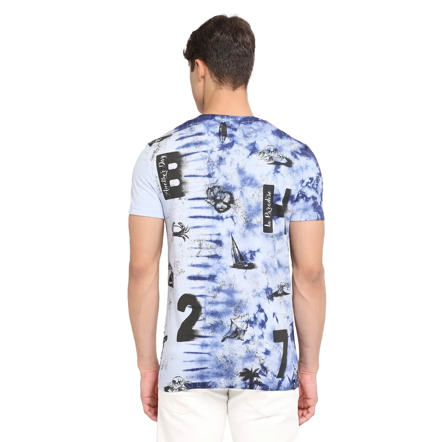 Light Blue Regular Fit Round Neck Men's T-Shirt by Being Human Clothing - Image 4