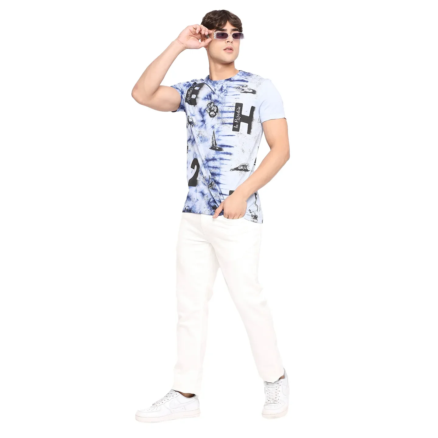 Light Blue Regular Fit Round Neck Men's T-Shirt by Being Human Clothing - Image 6