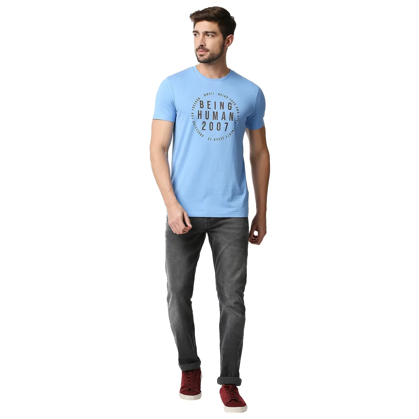 Blue Regular Fit Men's Short Sleeves T-Shirt by Being Human Clothing - Image 6