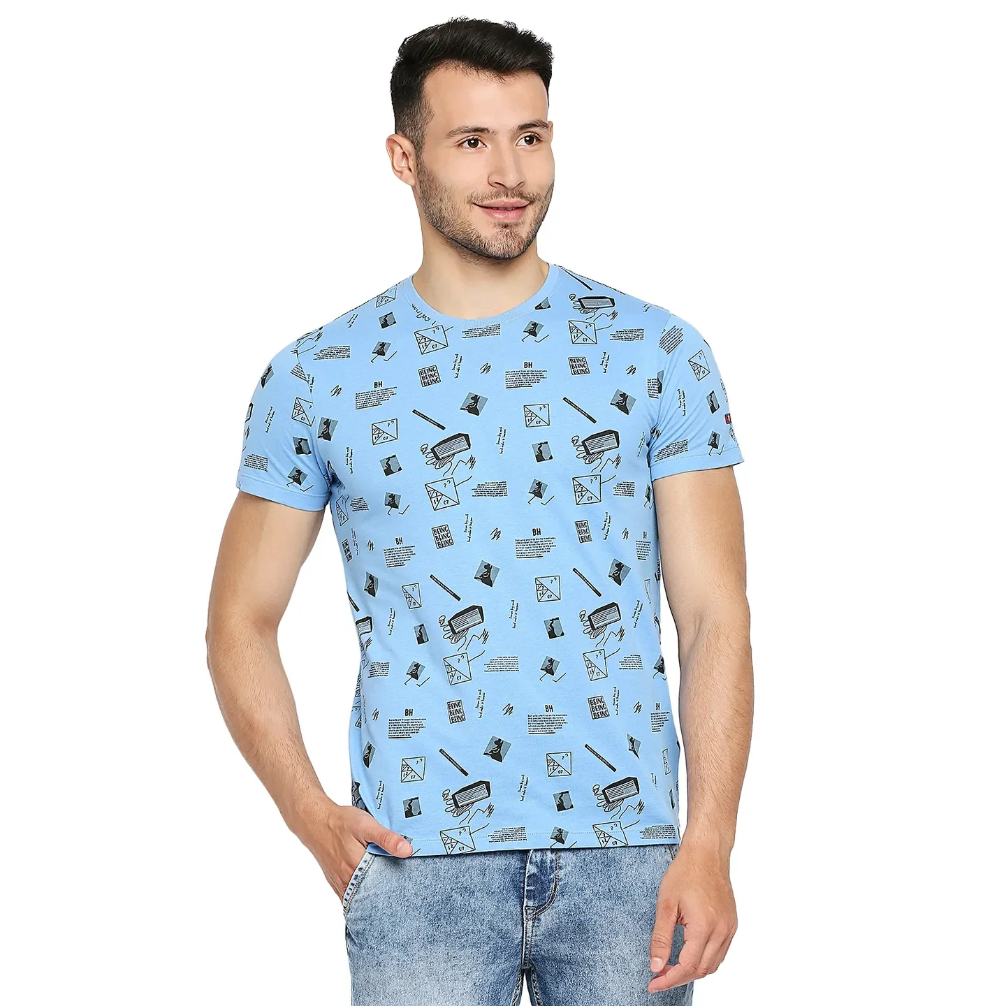 Blue Regular Fit Men's Short Sleeves T-Shirt by Being Human Clothing