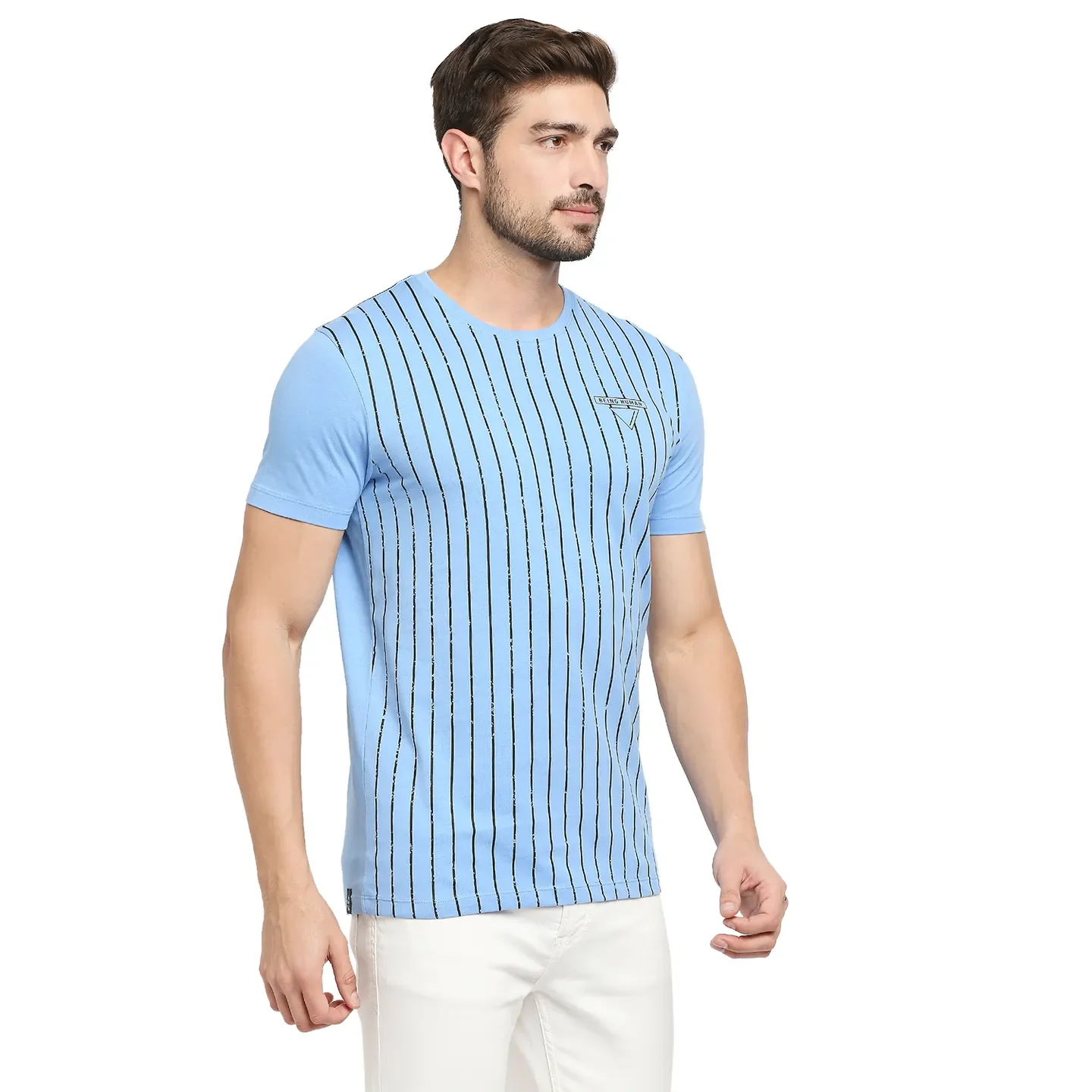 Blue Regular Fit Men's Short Sleeves T-Shirt by Being Human Clothing - Image 3