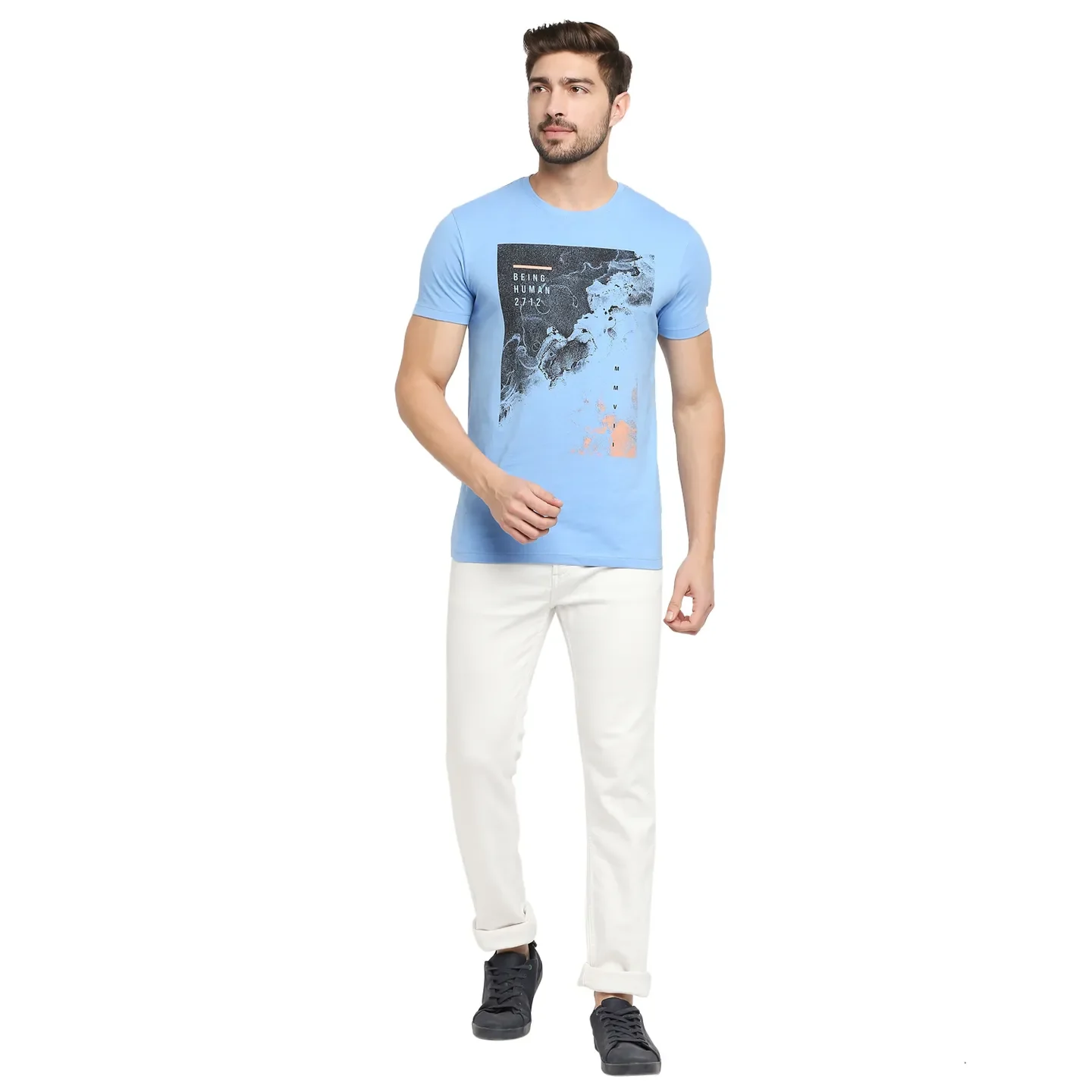 Blue Regular Fit Men's Short Sleeves T-Shirt by Being Human Clothing - Image 6