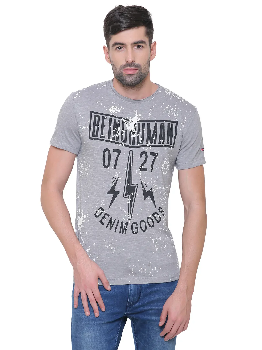 Grey Regular Fit Men's Short Sleeves T-Shirt by Being Human Clothing