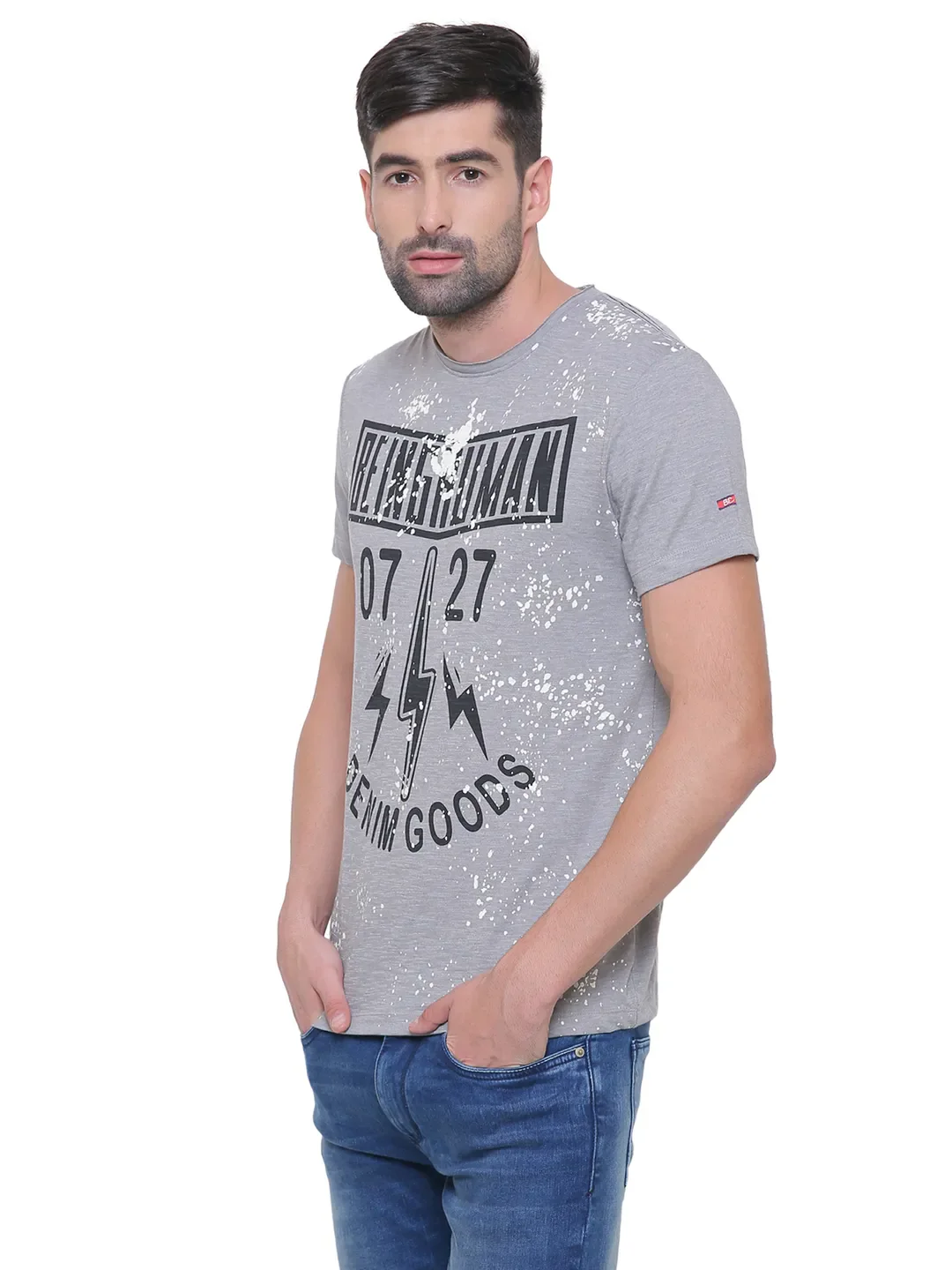 Grey Regular Fit Men's Short Sleeves T-Shirt by Being Human Clothing - Image 3